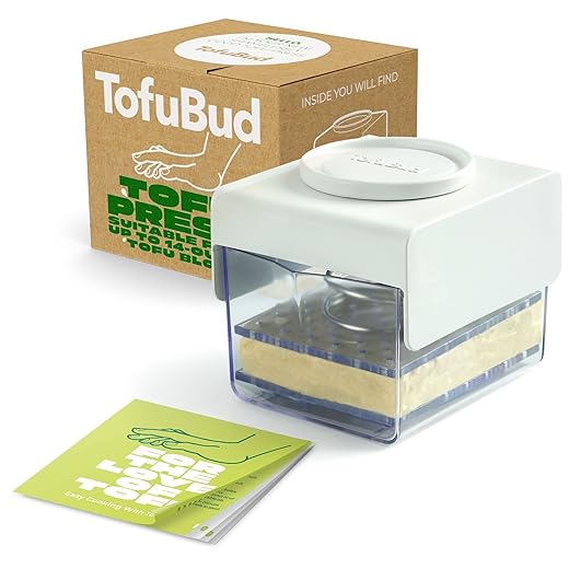 TofuBud Tofu Press - Tofu Presser for Firm or Extra Firm Tofu - Tofu Maker with Water Drainer Made from High Quality Sustainable Materials - Tofu Recipe Book Included