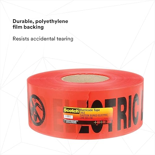 Miniatura 8 de 3M Buried Barricade Tape 302, con texto "Precaution BurIED ELECTRIC LINE BELOW", 3 pulgadas x 1000 pies, rojo, cinta de advertencia, 1 rollo