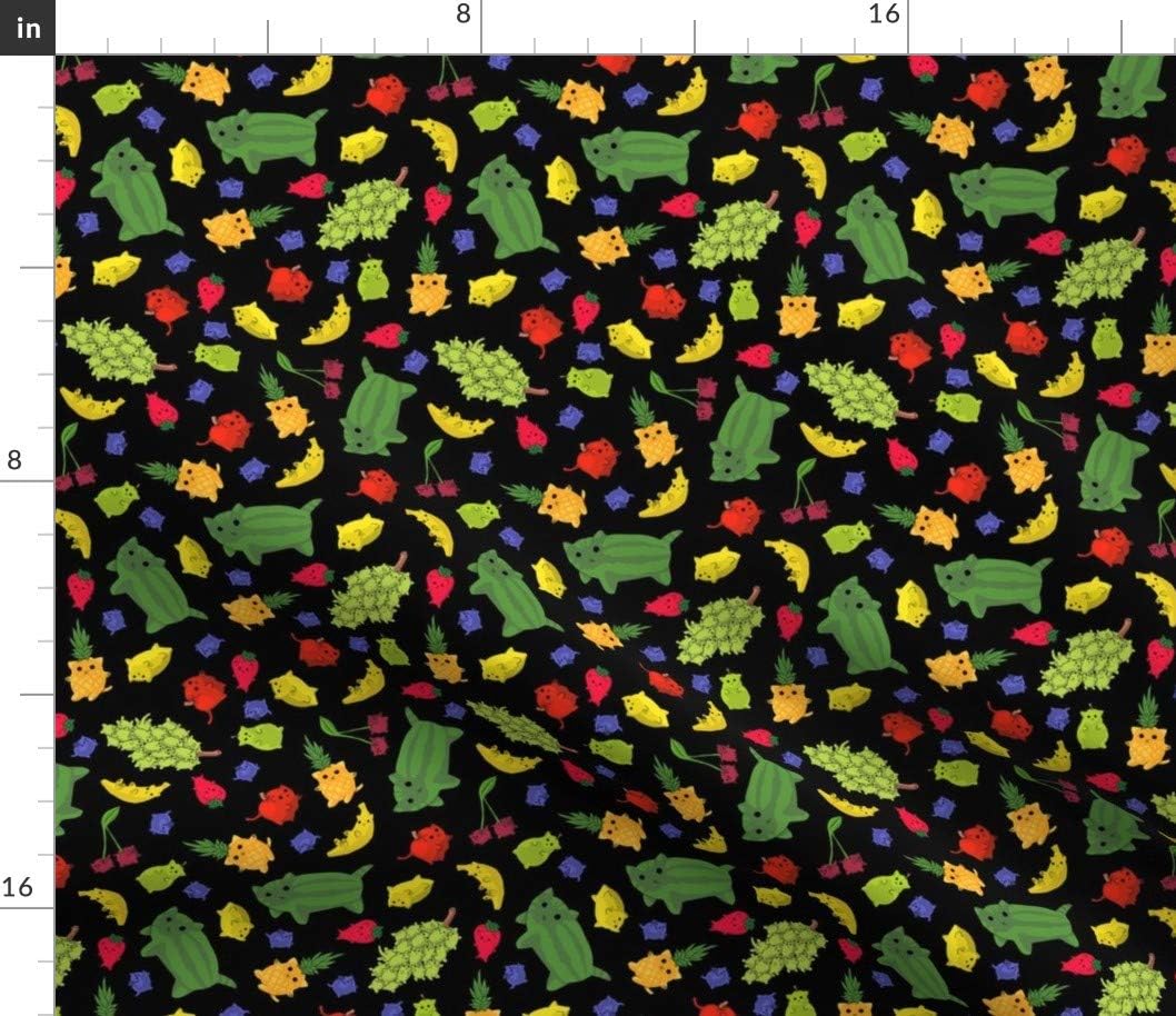 Spoonflower Fabric - Cats Fruit Cute Cartoon Printed on Cotton Poplin Fabric by The Yard - Sewing Shirting Quilting Dresses Apparel Crafts