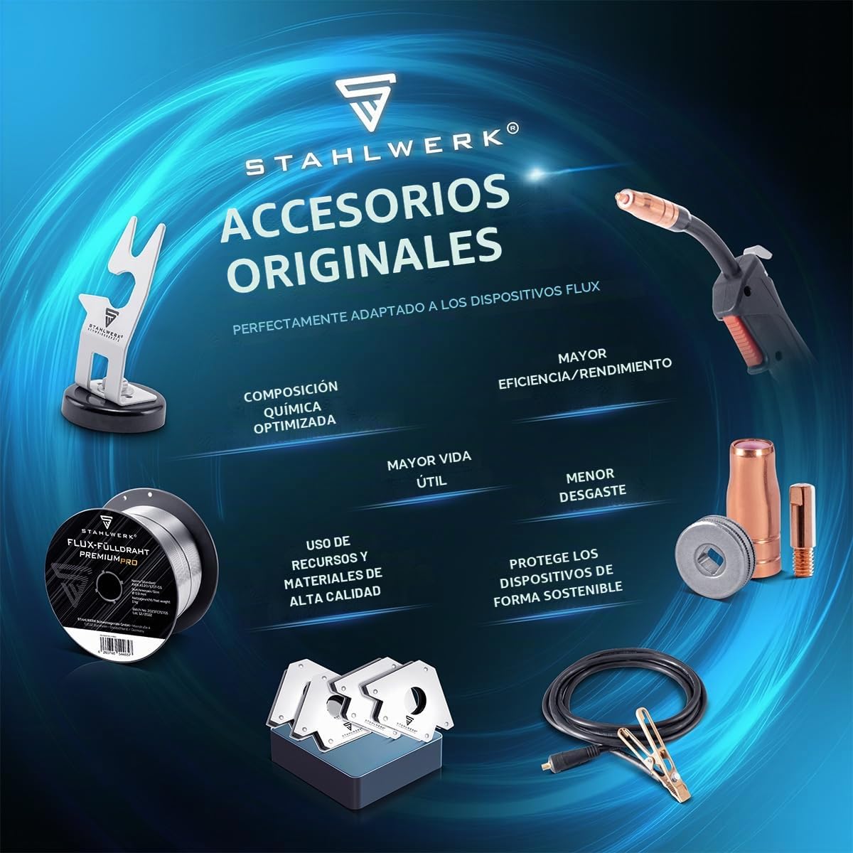 STAHLWERK FLUX hilo tubular - E71T-GS 0,8 mm, 5 kg bobina de hilo D200, bobina de hilo para mandril de 50 mm, hilo de soldar premium, hilo de relleno, hilo de soldar universal | Alambre de soldadura de uso universal, autosuficiente para soldar sin gas, ad