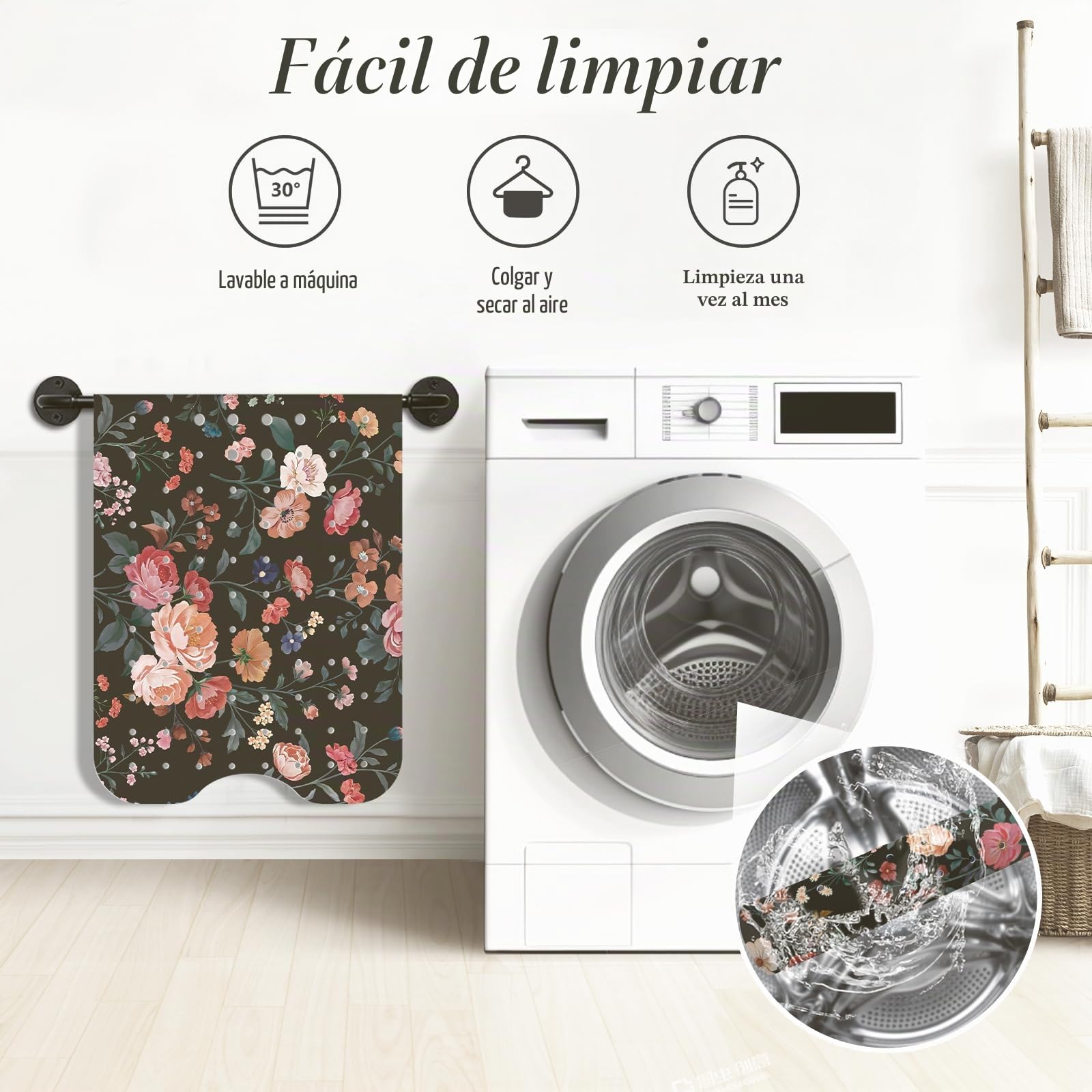 SHUCHING Alfombra Bañera Antideslizante Flores Retro 100 X 40 cm | Alfombra Ducha Antideslizante, Alfombrilla Baño Antideslizante Bañera, Antimoho y Antibacteriana, Sin BPA