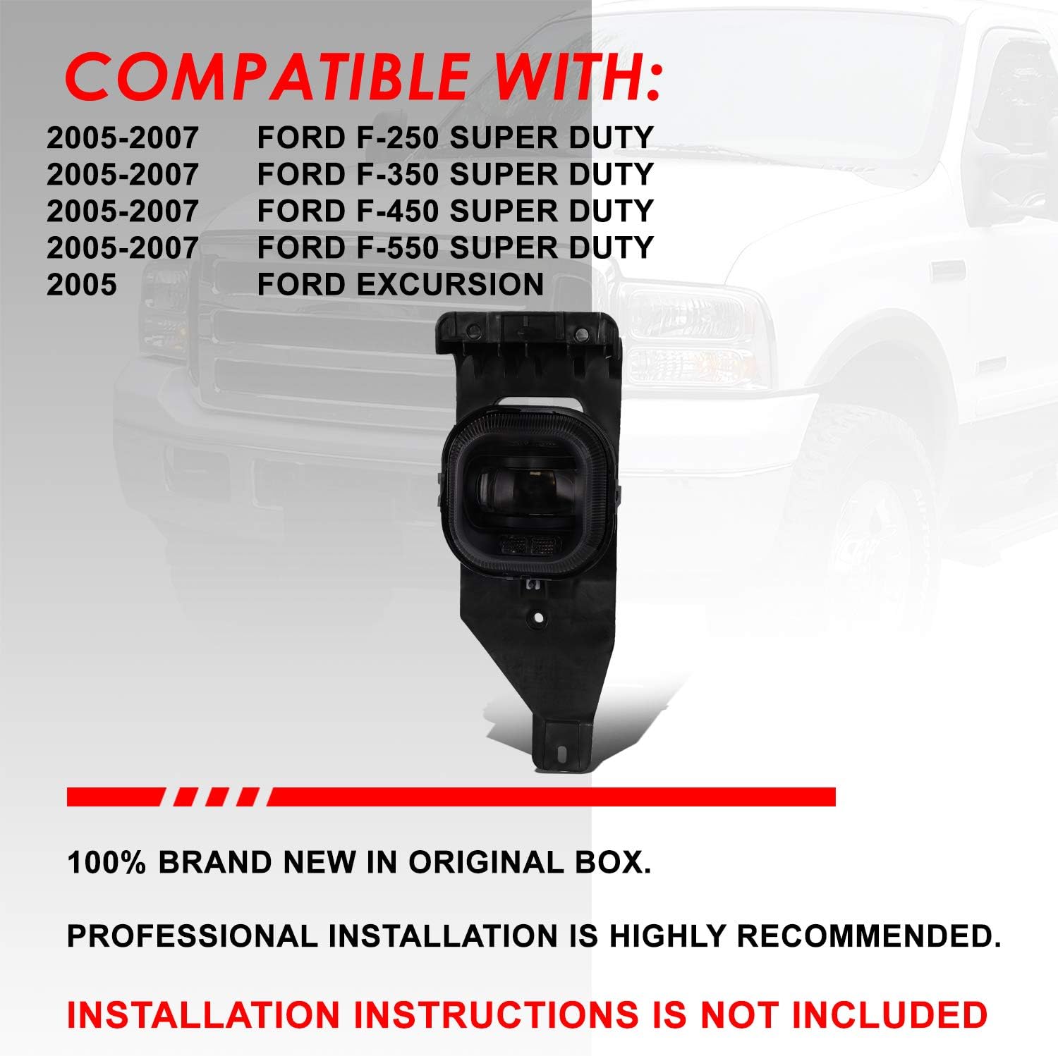 Auto Dynasty High Power LED Projector Driving Fog Lights Lamp with Switch Compatible with Ford F250 F350 F450 F550 Super Duty Excursion 05-07, Pair, Smoked Lens
