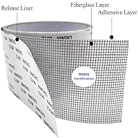 Vista 3 de Kit de reparación de pantalla de ventana, cinta de 2 x 80 pies para desgarros y agujeros, malla de fibra de vidrio negra adhesiva fuerte