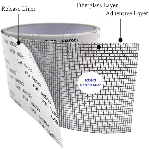 Miniatura 3 de Kit de reparación de pantalla de ventana, cinta de 2 x 80 pies para desgarros y agujeros, malla de fibra de vidrio negra adhesiva fuerte