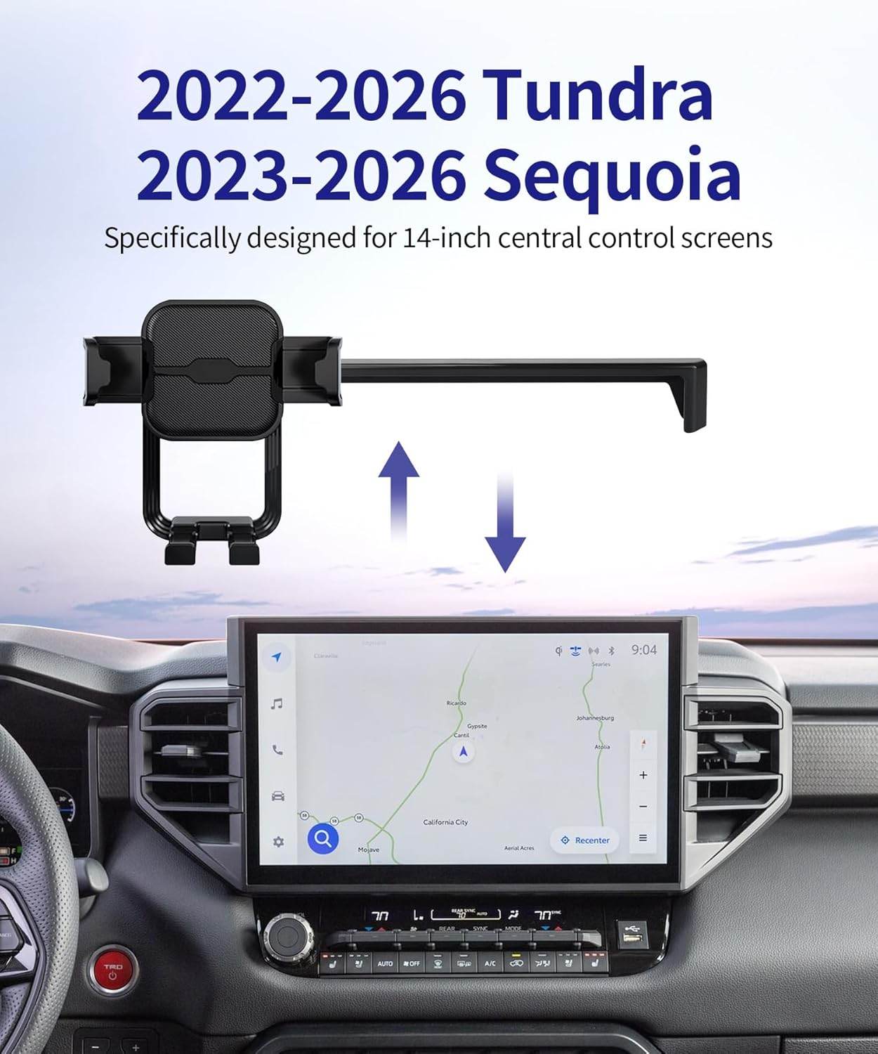 Car Phone Holder for 2022-2026 Toyota Tundra/2023-2026 Sequoia, 360° Rotation, 14-inch Screen Fixed Clip, Auto Accessories Navigation Bracket, Interior Decoration Mobile Phone Mount