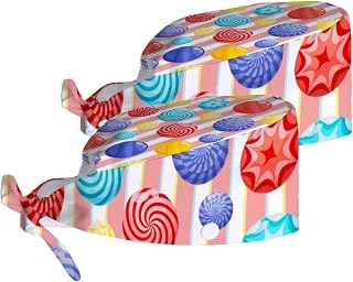 Working Cap with Sweatband Button Tie Back Hats Valentines Day Colorful Candy Heart I Love You Happy Birthday Work Hat Skull Cap for Women Men 2 pack