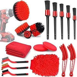 RONGRONG 18 Pcs Car Cleaning Tools Kit with Car Detailing Brush Set,Auto Detailing Drill Brush Set,Car Cleaning Kit for Cleaning Wheels,Dashboard,Interior,Exterior,Leather, Air Vents, Emblems