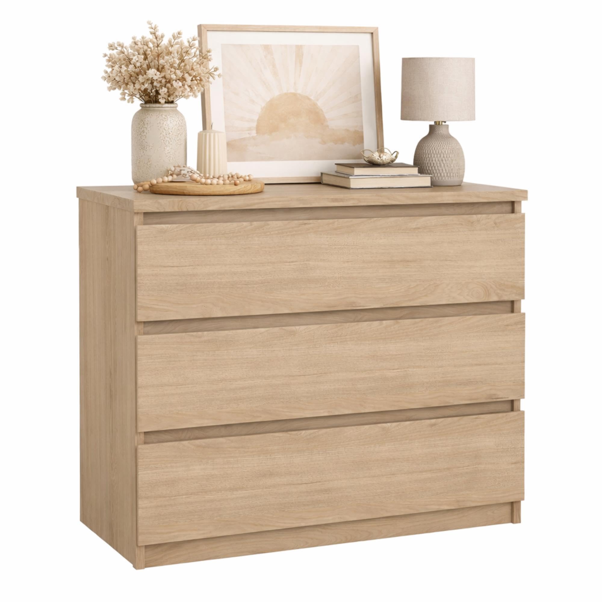 Cómoda, Cajonera Dormitorio SIL Oak con 3 Cajones, Color Jackson Hickory, 77 x 50 x 71 cm