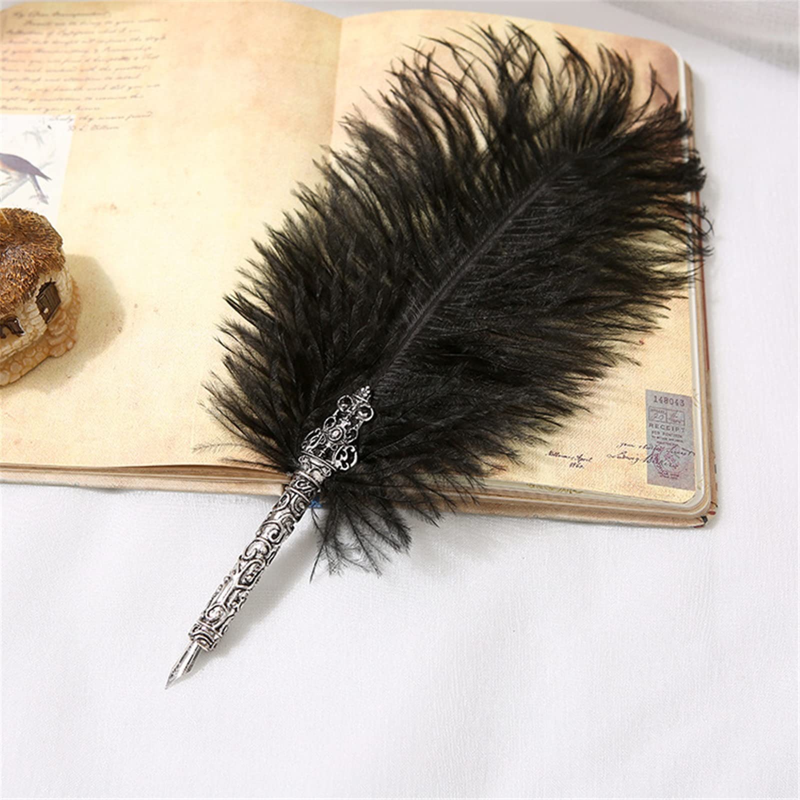 Encre de plume, plume d'oie, plume d'oie ancienne, Stylo à plume Stylos de calligraphie Kit de stylo à plume vintage Ensemble de stylo à plume et d'encre(Black)