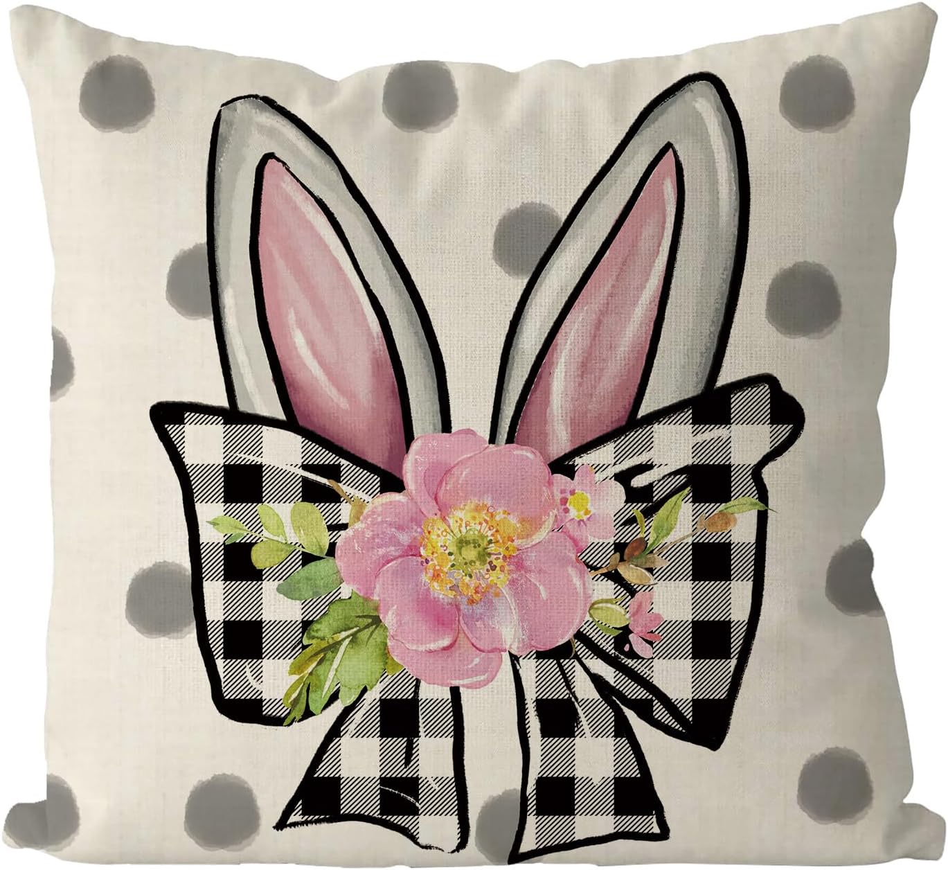 Easter Pillow Covers 18x18 Inch Rabbit Ears Bow Knot Throw Pillow Covers Happy Easter Decorative Pillowcase Cushion Case for Home Sofa Living Room Farmhouse Decorations