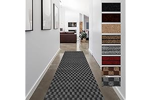 Checkered Grey 4' x 8' Runner Rugs for Hallways