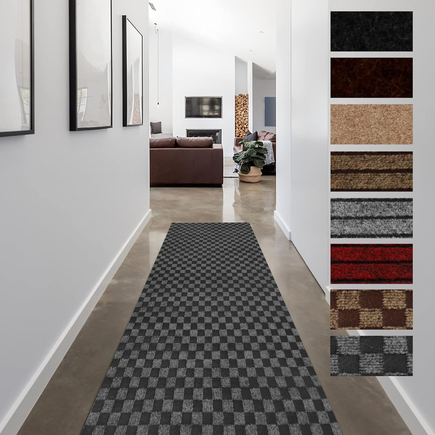 FREADEM Runner Rugs for Hallways, 2FT x 6FT Non Slip Kitchen Area Rug Entryway Runner Laundry Room Rug, 2-82 FT Indoor Outdoor Carpet Runners with Rubber Backing, Checkered Grey Checkered/Grey 2FT x 6FT
