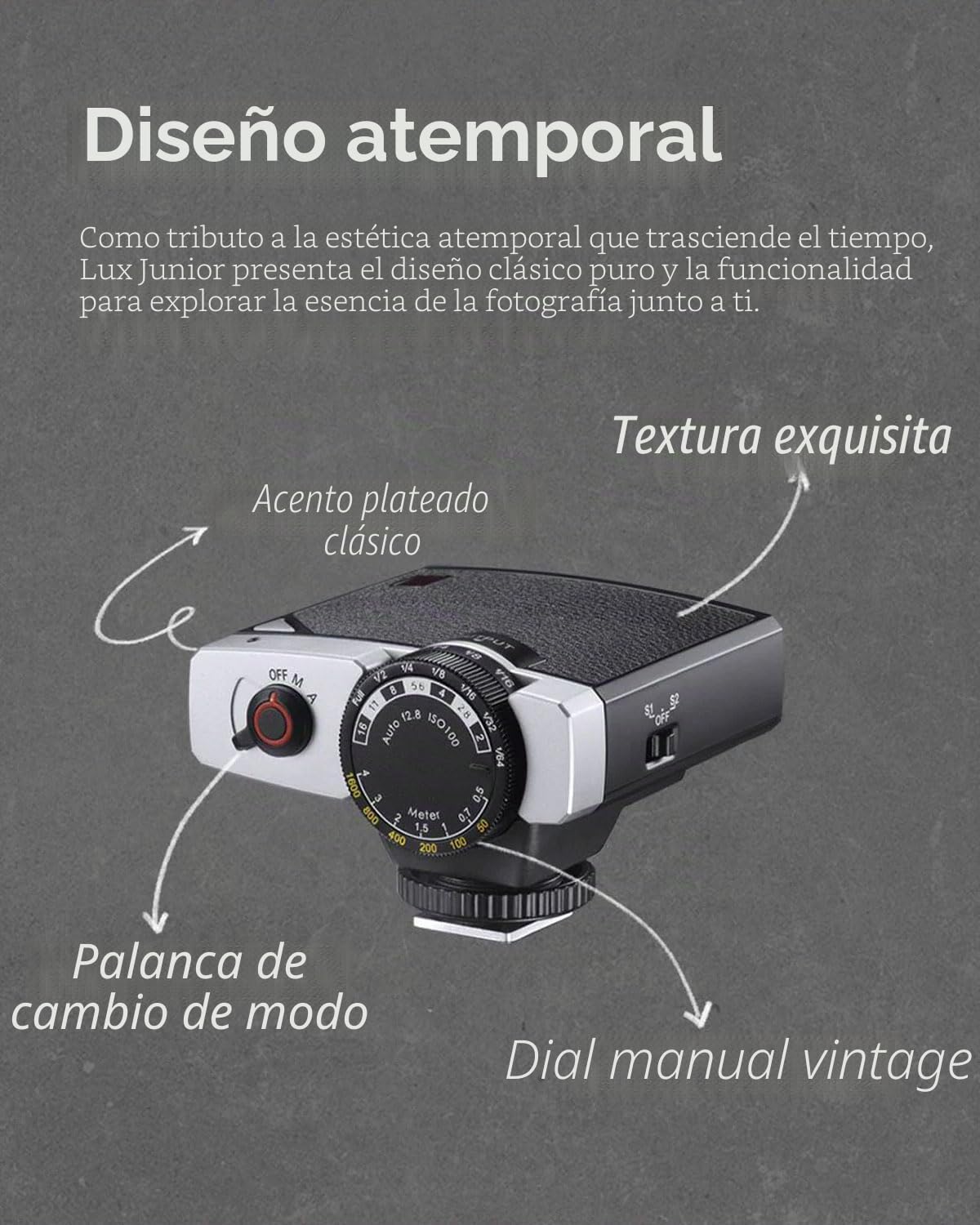 Godox Lux Junior Retro Flash de cámara Speedlite GN12 6000 K ± 200 K CCT,Modos automáticos y manuales de Potencia de Flash,28 mm de Distancia Focal para cámaras Canon Nikon Sony Fuji Olympus Hot Shoe