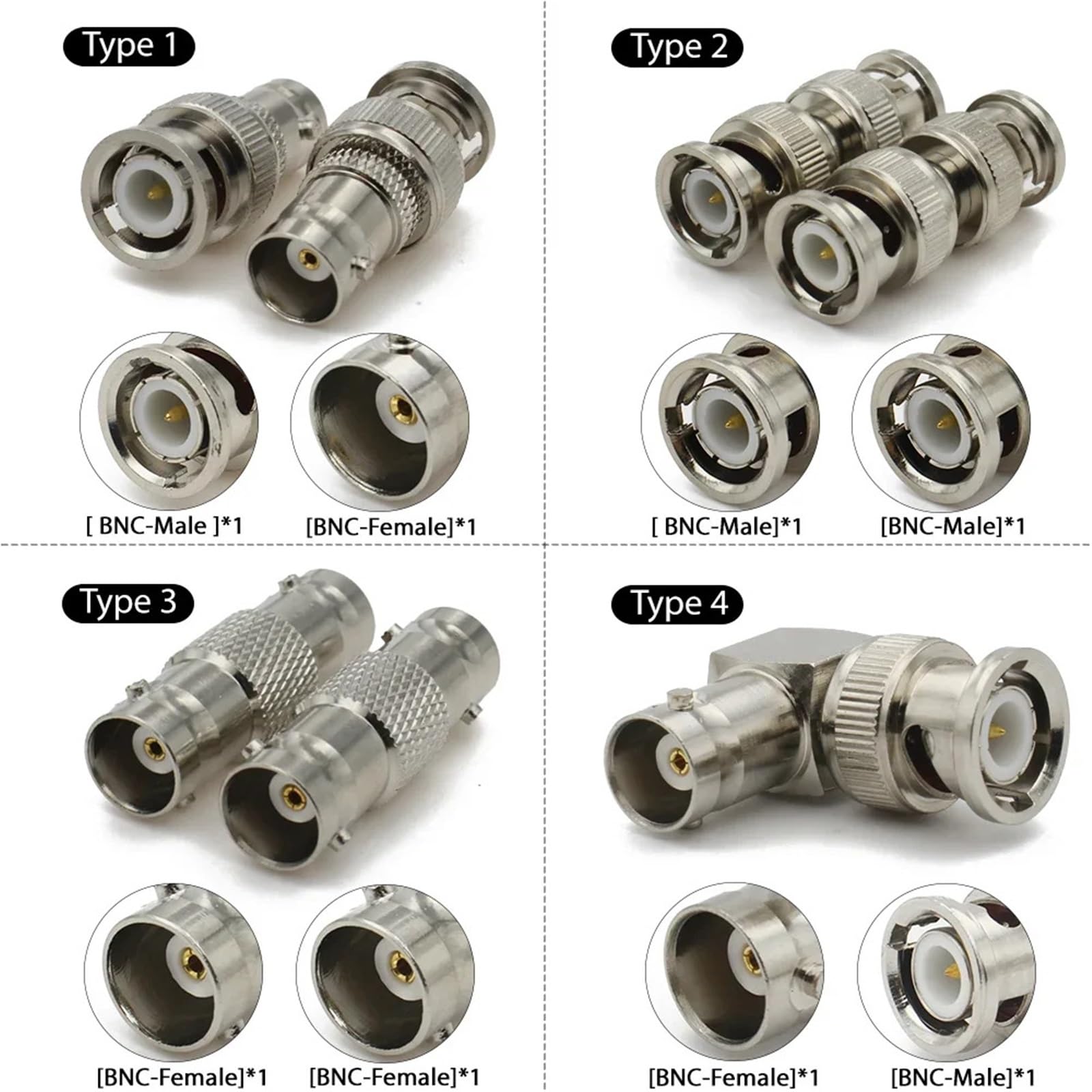 Adattatore BNC maschio femmina convertitore coassiale 90 gradi connettore jack ad angolo retto (BNC femmina a femmina, 1 pz)