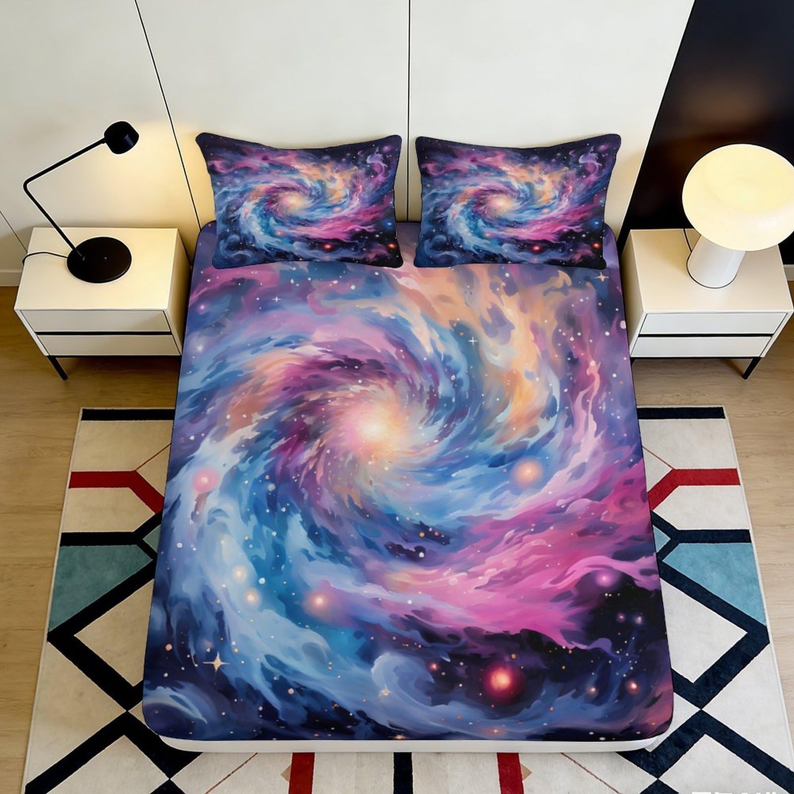 3D Printed Galaxy Starry Sky Fitted Sheet Microfiber Soft Mattress Cover Cosmic Nebula Bedroom Decor 90x200x25cm