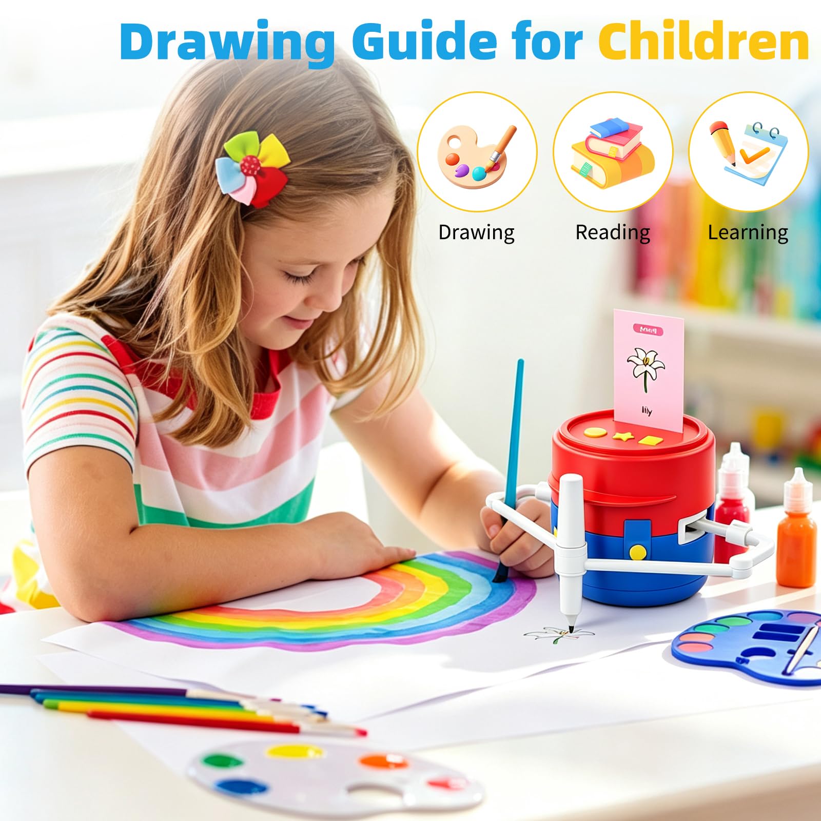 Robot da disegno per bambini, set magico da colorare con 22 penne e 200 carte educative, guida vocale, giocattolo Montessori, età 3-8 anni, versione inglese