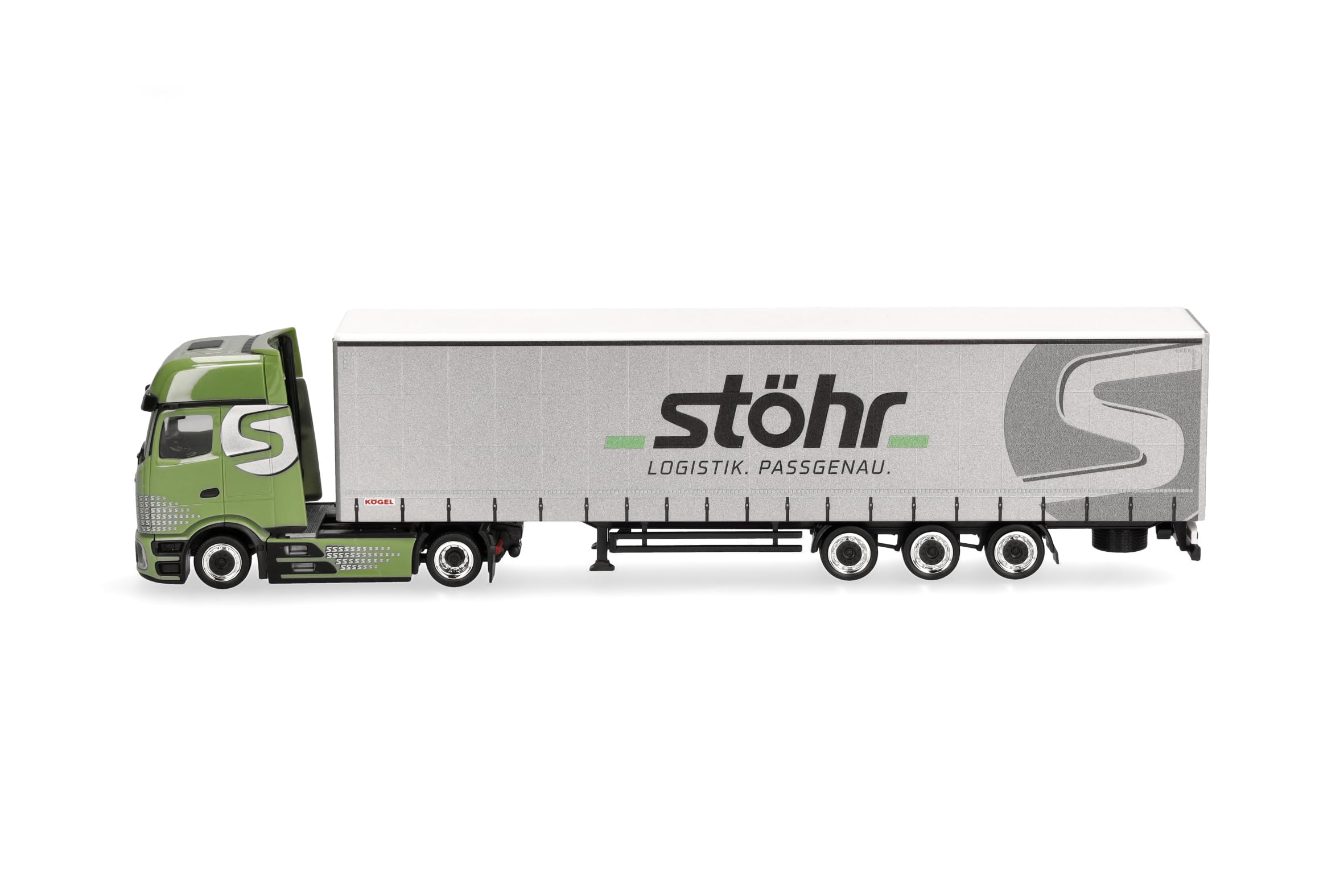 Herpa LKW Modell Mercedes-Benz Actros L ProCabin Gigaspace Volumenplanen-Sattelzug „Stöhr Logistik“, Miniatur im Maßstab 1:87, Sammlerstück, Made in Germany, Kunststoff