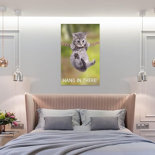 Miniatura 8 de Aimeryup Póster motivacional divertido de gato con texto en inglés "Hang In There Cat", pintura decorativa, decoración de baño, sala de estar,