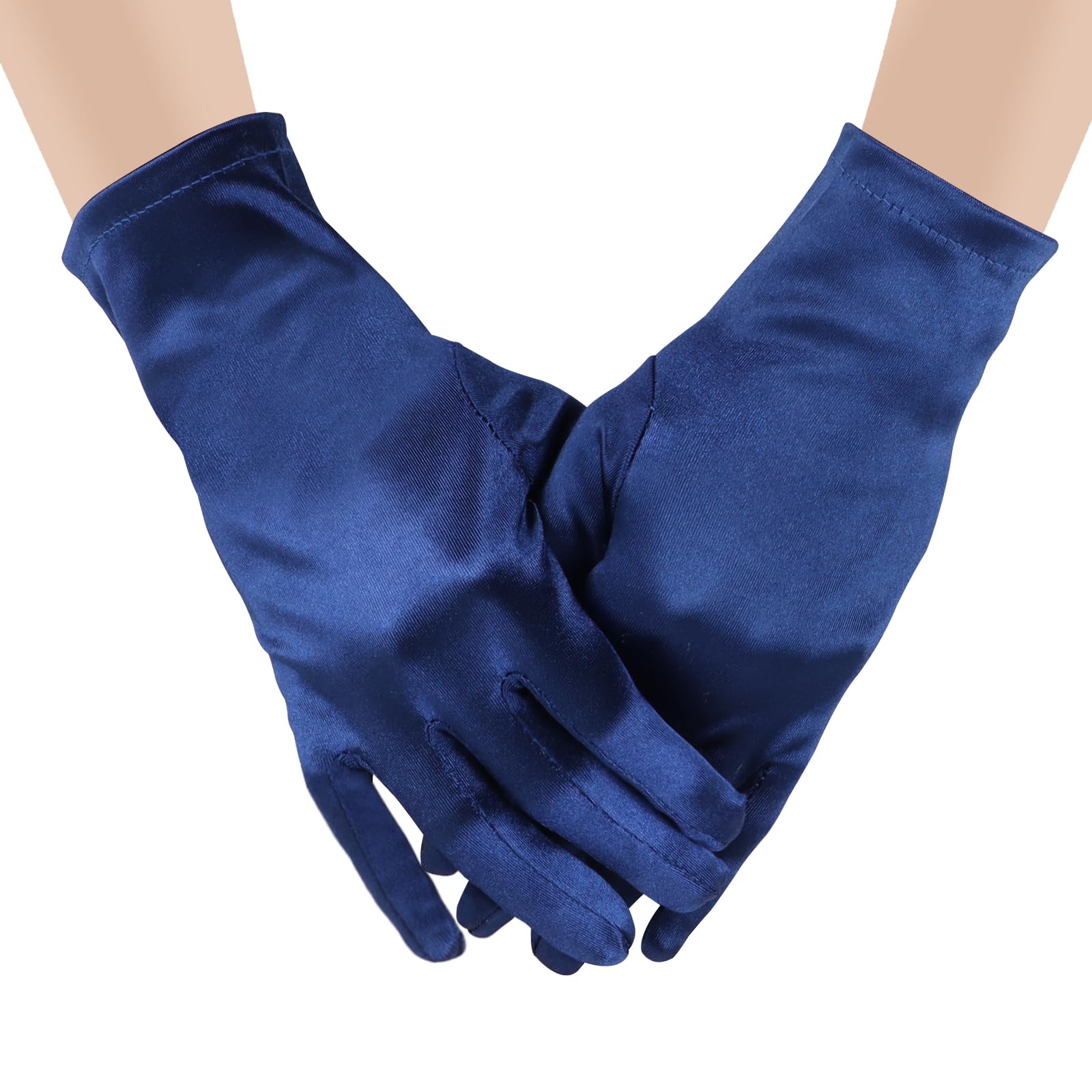 ztowoto 1 Pairs Short Satin Gloves for Women，Navy Blue Short Wrist Length Opera Gloves for Wedding Prom Fancy Dress Opera Tea Party Banquet Costume 1920s
