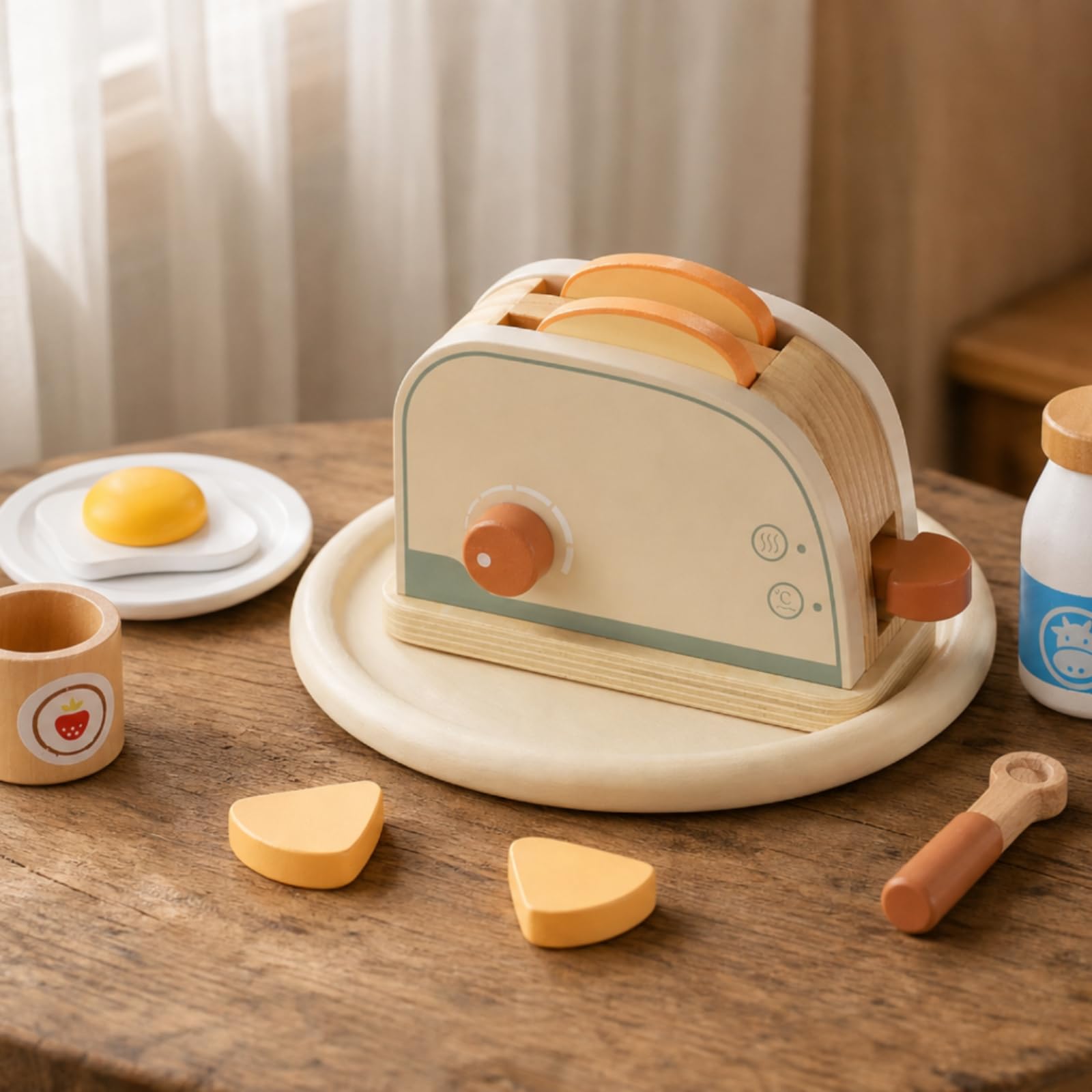 Amagogo Cucina Giocattolo da Tavolo Gioco di Ruolo Accessori Pentole Posate Cibi Finti Compatto per Gioco Quotidiano Apprendimento Prescolare Casa Regali , Tostapane Giallo Crema