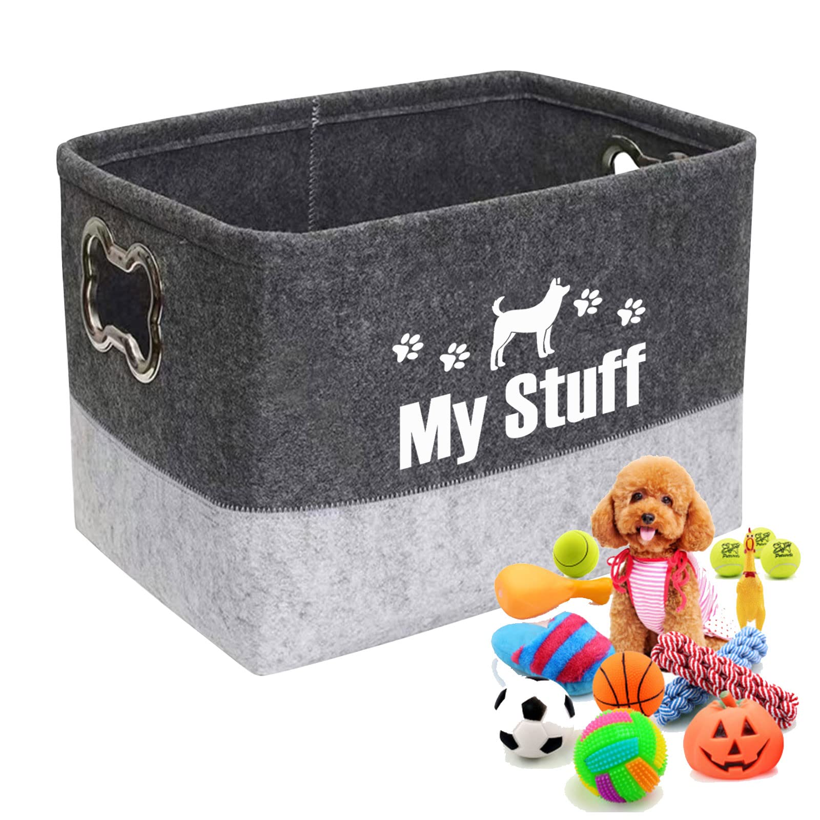 ToKinCen Dogs Toy Storage Baskets Dog Toy Basket Dog Food Storage,Felt Stuff Storage Baskets Foldable Storage Bins with Designed Metal Handle for Organizing Pet Toys, Dog Clothes Blankets(Dark Gray) — image 1