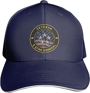 US 5 Star General of The Rank Insignia Emblem Veteran Adjustable Navy Blue Baseball Cap - Lightweight, Breathable Dad Hat for Men & Women