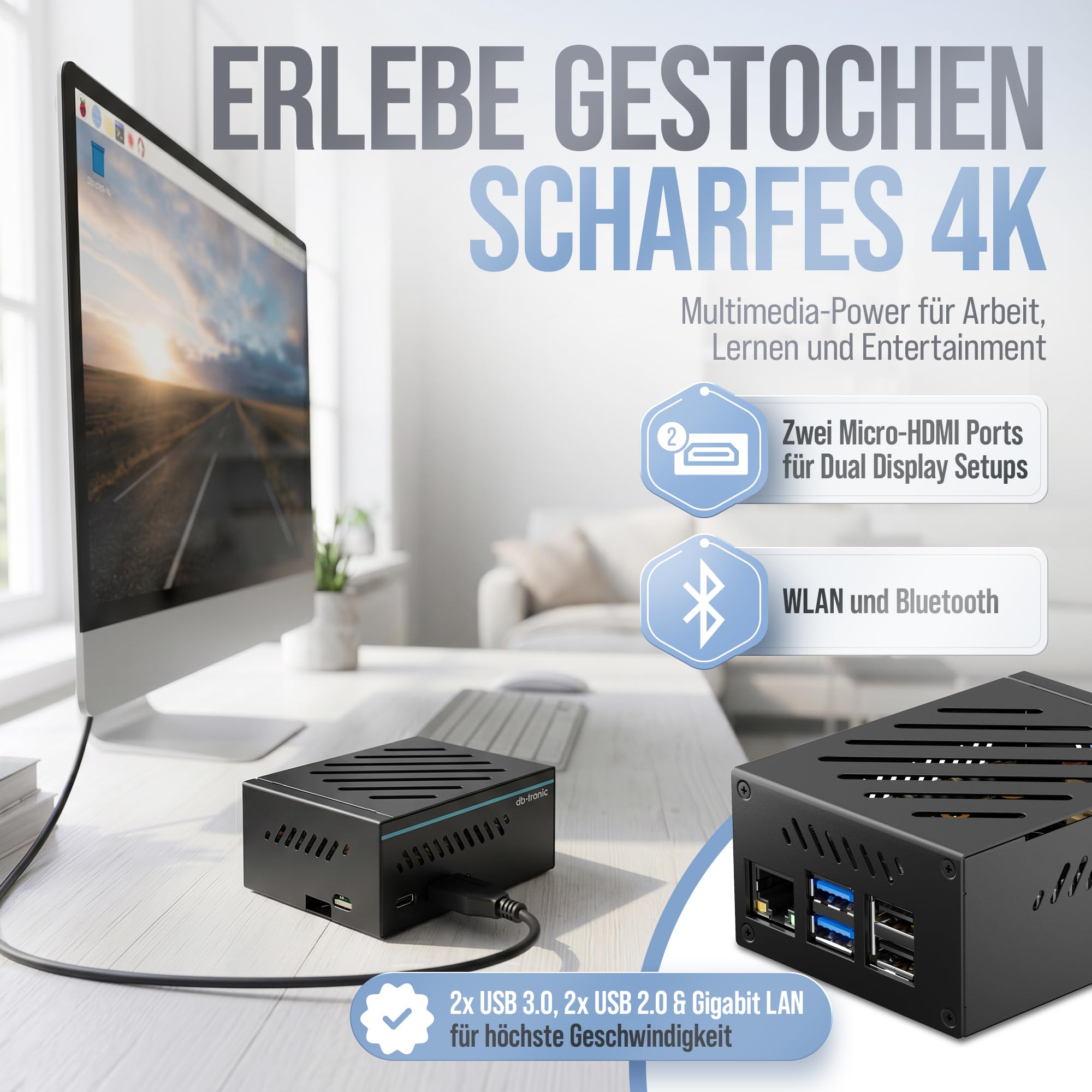 Raspberry Pi 5 4GB PCIe M.2 NVMe Set 64GB Edition 27W Netzteil Metallgehäuse Active Cooler