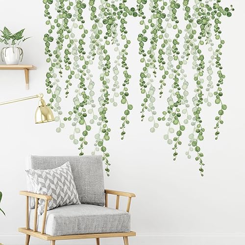 Miniatura 2 de Decoración de pared con diseño de hojas y flores de plantas verdes, decoración de pared, diseño de habitación, calcomanía mural (vid verde)