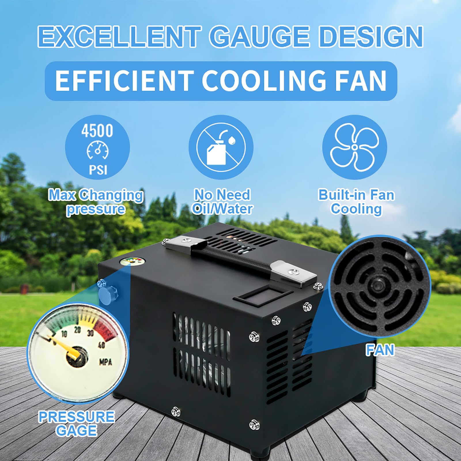 Compresseur PCP Portable 4500PSI / 300Bar - Pour Airsoft, Paintball, Gonflage PCP - Alimentation 220V Ou 12V Voiture