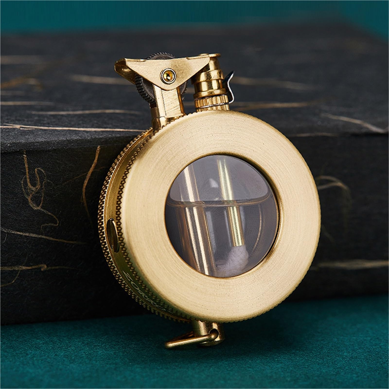 Encendedor de queroseno de cobre vintage con depósito de aceite transparente, recargable para barbacoa, velas, actividades al aire libre, regalo perfecto para hombres