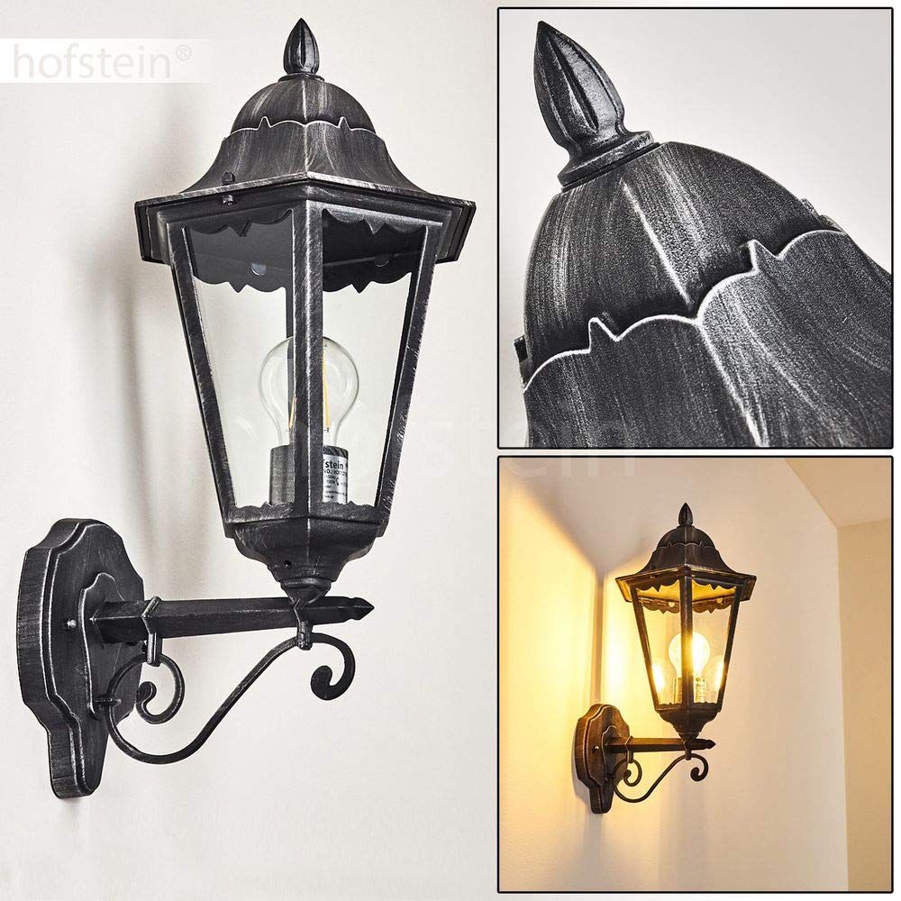 Lampada Da Parete Esterna Lignac – Stile Vintage/Retrò – Alluminio Nero/Argento IP44 – E27 – Altezza 45cm