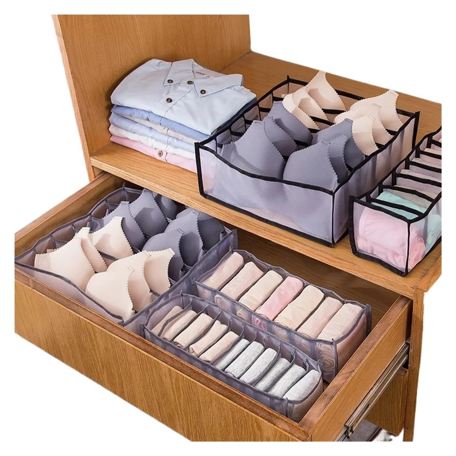 YDYAENIO Underwear Drawer Organiser Underwear Bra Socks Panty Storage Boxes Home Organization Drawer Divider Dormitory Save Space underwear organiser boxes for wardrobes(11 gird)