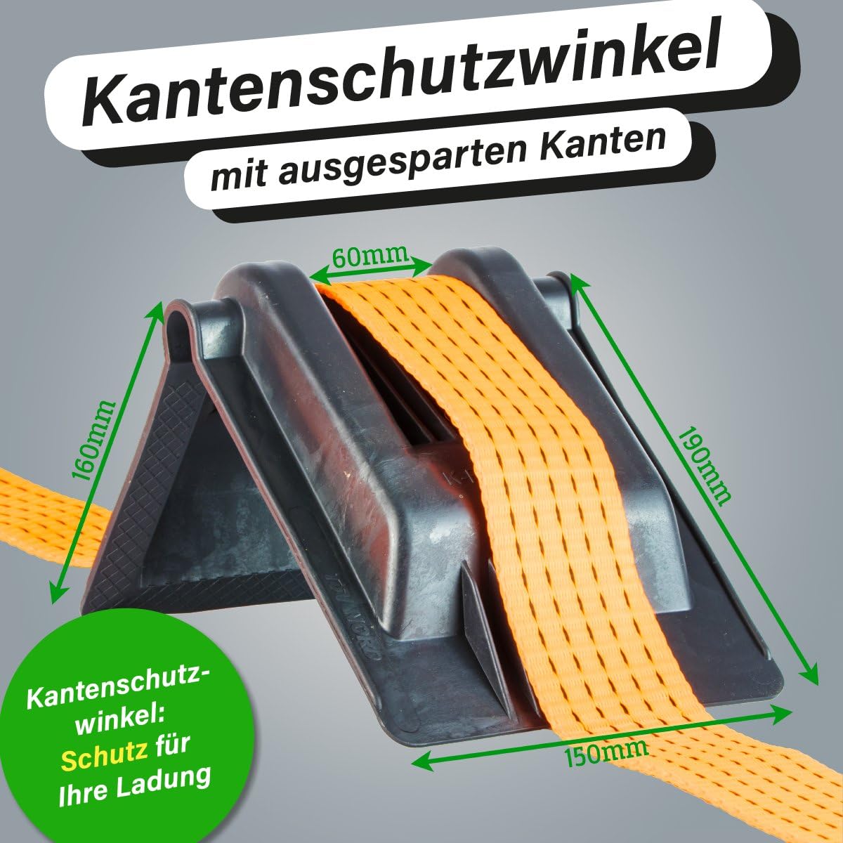 Safetytex Kantenschutzwinkel aus Kunststoff - Stabiler Schutz für Ihre Ware - Für Spanngurte bis 60 mm - 190 x 160 x 150 mm - Gurtfixierung durch Seitenführung - Druckpunktverlagerung (4 Stück)