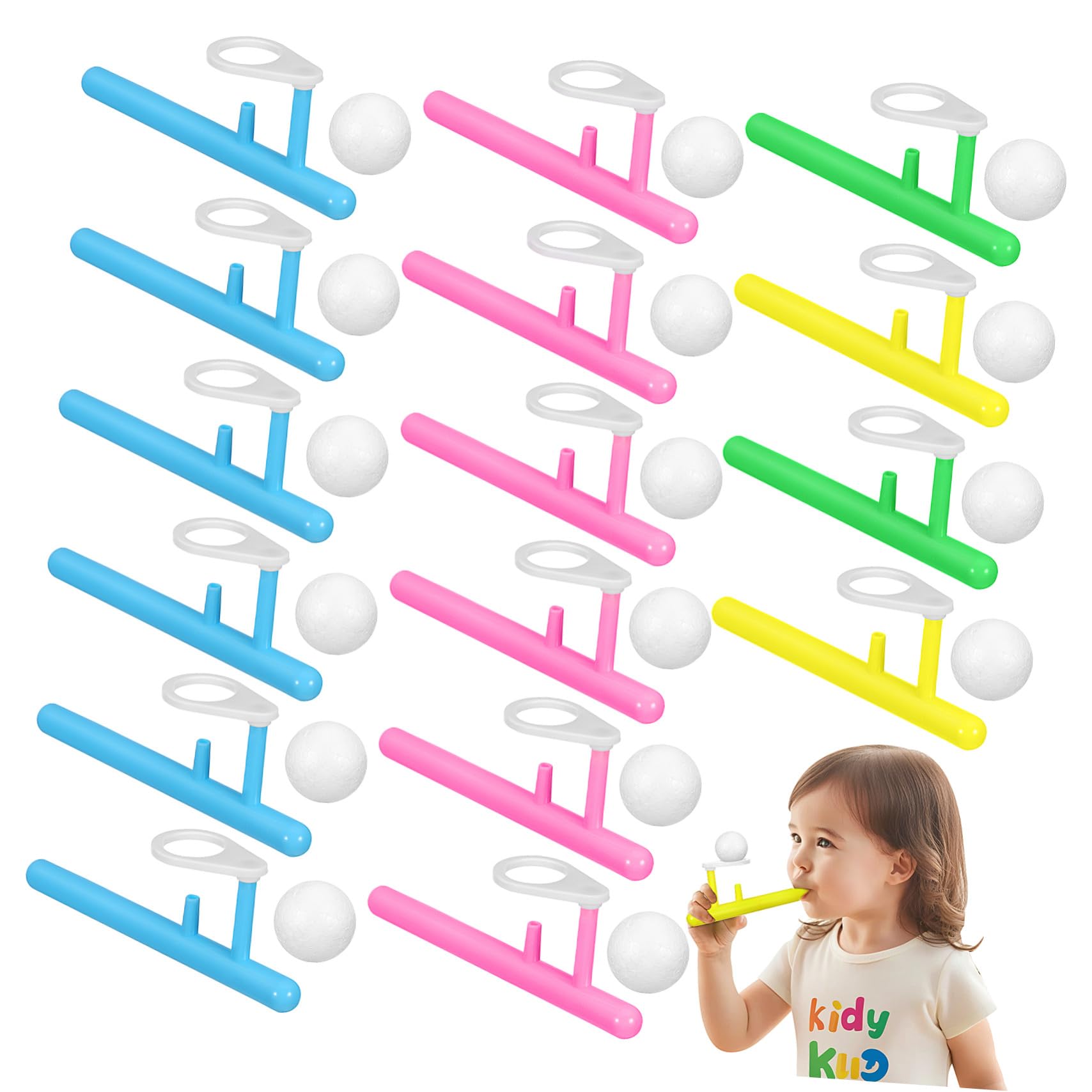 POPETPOP Jeu de Soufflage pour Garçon et Filles 24pcs Balle Flottante D'équilibre en Plastique Léger Facile à Utiliser Moments de Jeu en Famille et Fêtes