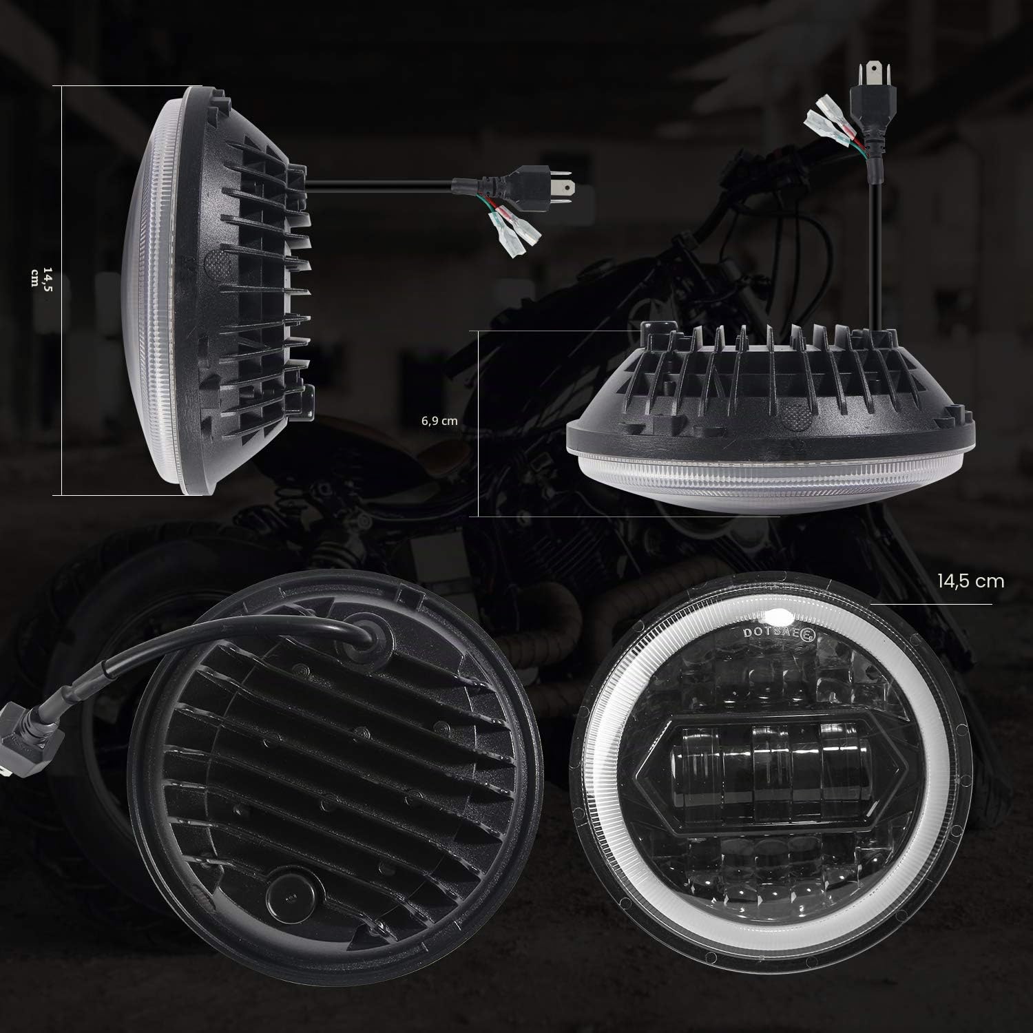 5.75 "pulgadas de la motocicleta óptica Ronda Chip LED Faros 200W 20000LM 6000K/3000K de luz de cruce 9-30V HI LO haz de luz óptica con cables de interruptor H4-H13 IP67
