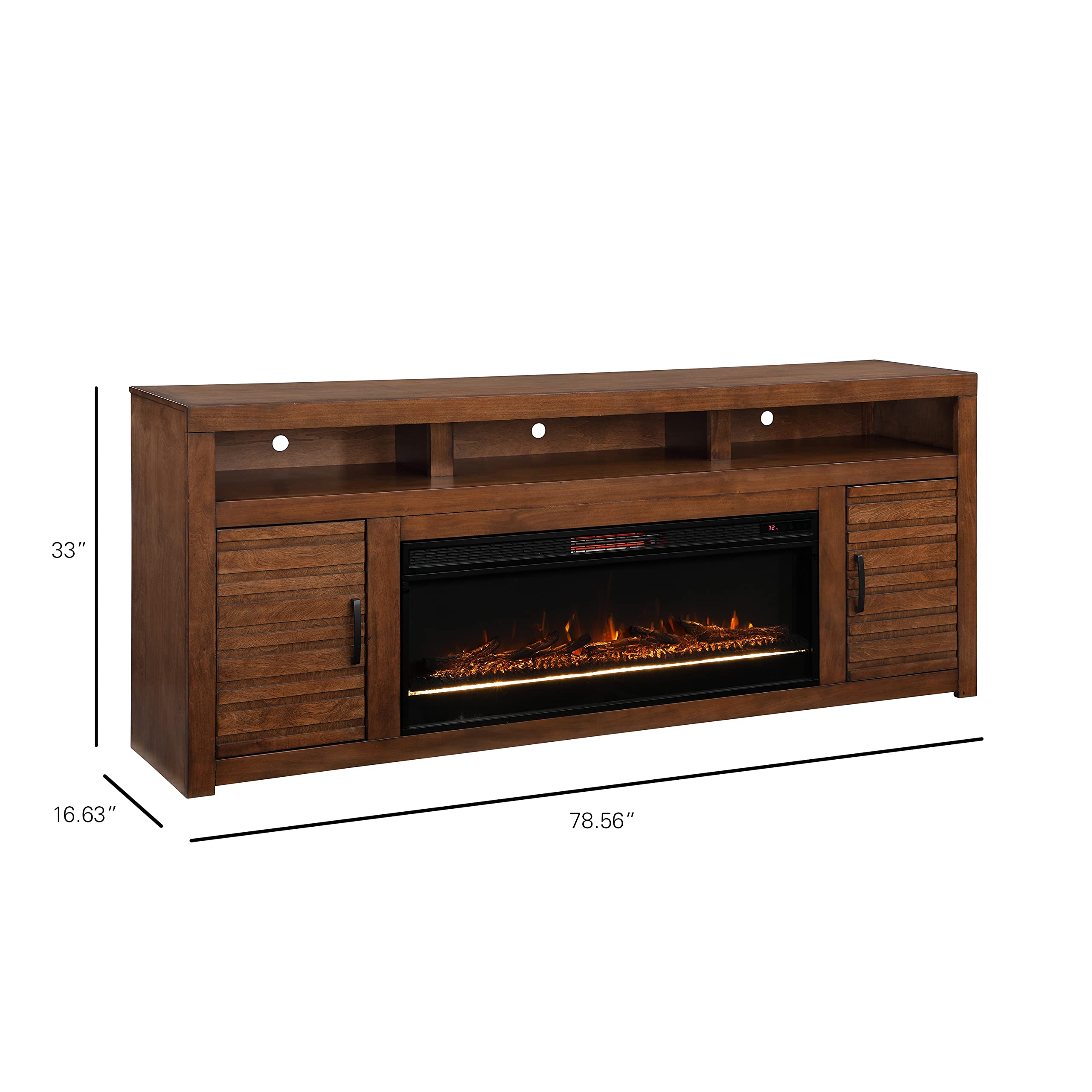 Amazon.com: Bridgevine Home 85 Inch TV Stand with Electric Fireplace, Solid  Wood and Veneer Entertainment Center for 75 Inch TV, Fireplace TV Stand  with Optional Heat and Multiple LED Colors, Televisions Stands :