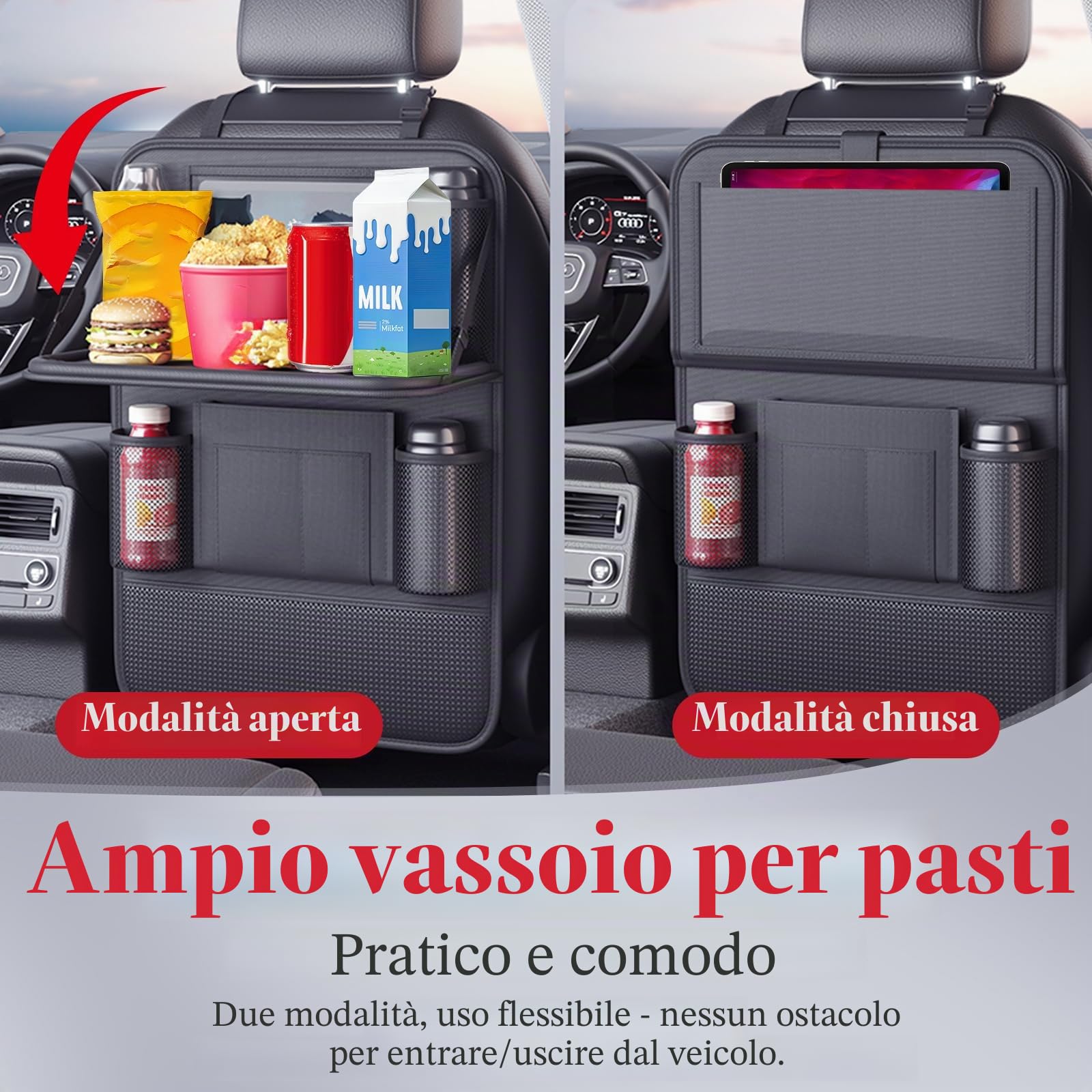 Organizer Sedile Auto, Proteggi Sedile Auto Bambini Posteriore, Impermeabile Organizer Macchina con Tavolo Pieghevole, Vano porta Tablet/Telefono e 9 Tasche, 42 x 61 cm (2 Pezzi)
