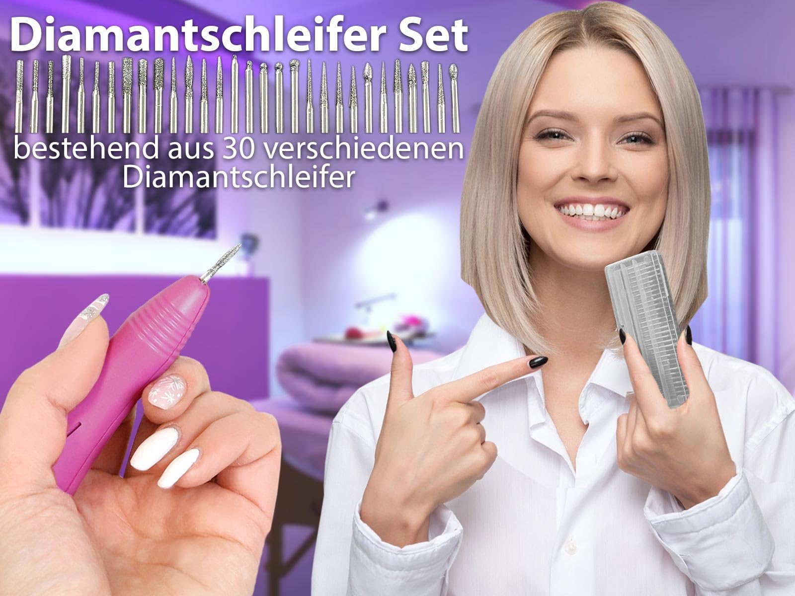 Elektrisches Schleifgerät für Fußpflege und Maniküre inklusive Fräser-Sets | Nagelfräser Fußpflegegerät für Anwendungen an Händen und Füßen