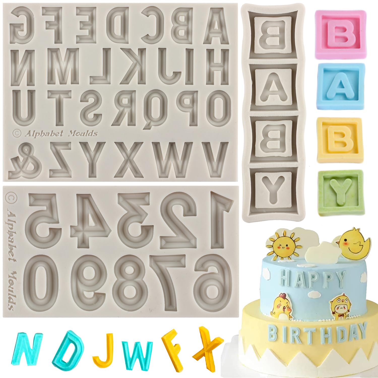 Sijiangmold 26 Capital Letter Fondant Molds Alphabet Number Cake Decorating Silicone Mold For Birthday Party Anniversary Cake Decorating Chocolate Candy Polymer Clay Set Of 3