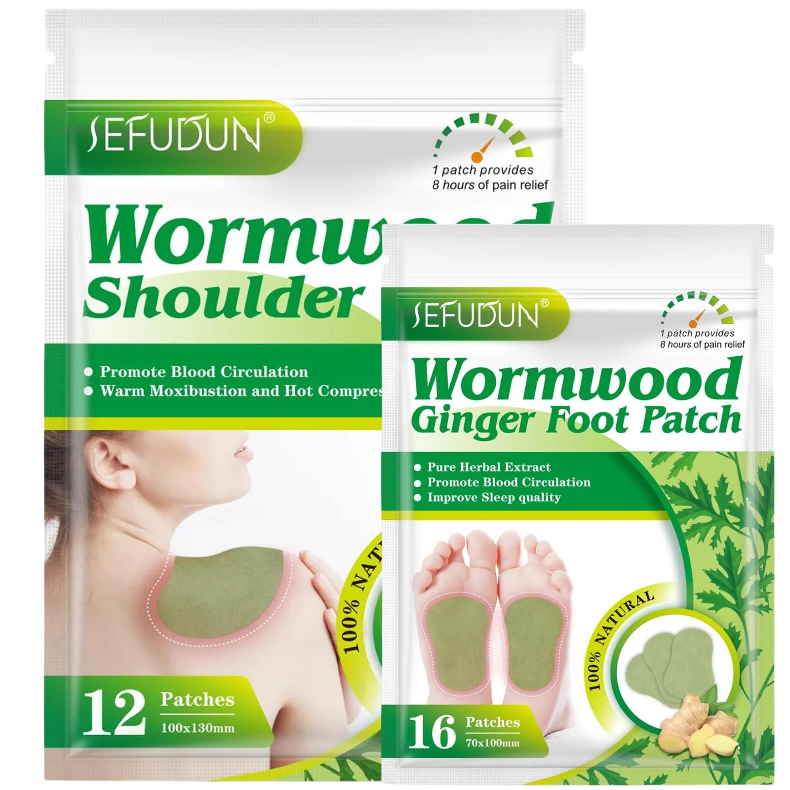 NIKITA.VIVI Wormwood Ginger Shoulder & Foot Patch (12Pcs + 16pcs), Wormwood Herbal Extract Shoulder & Foot Patch