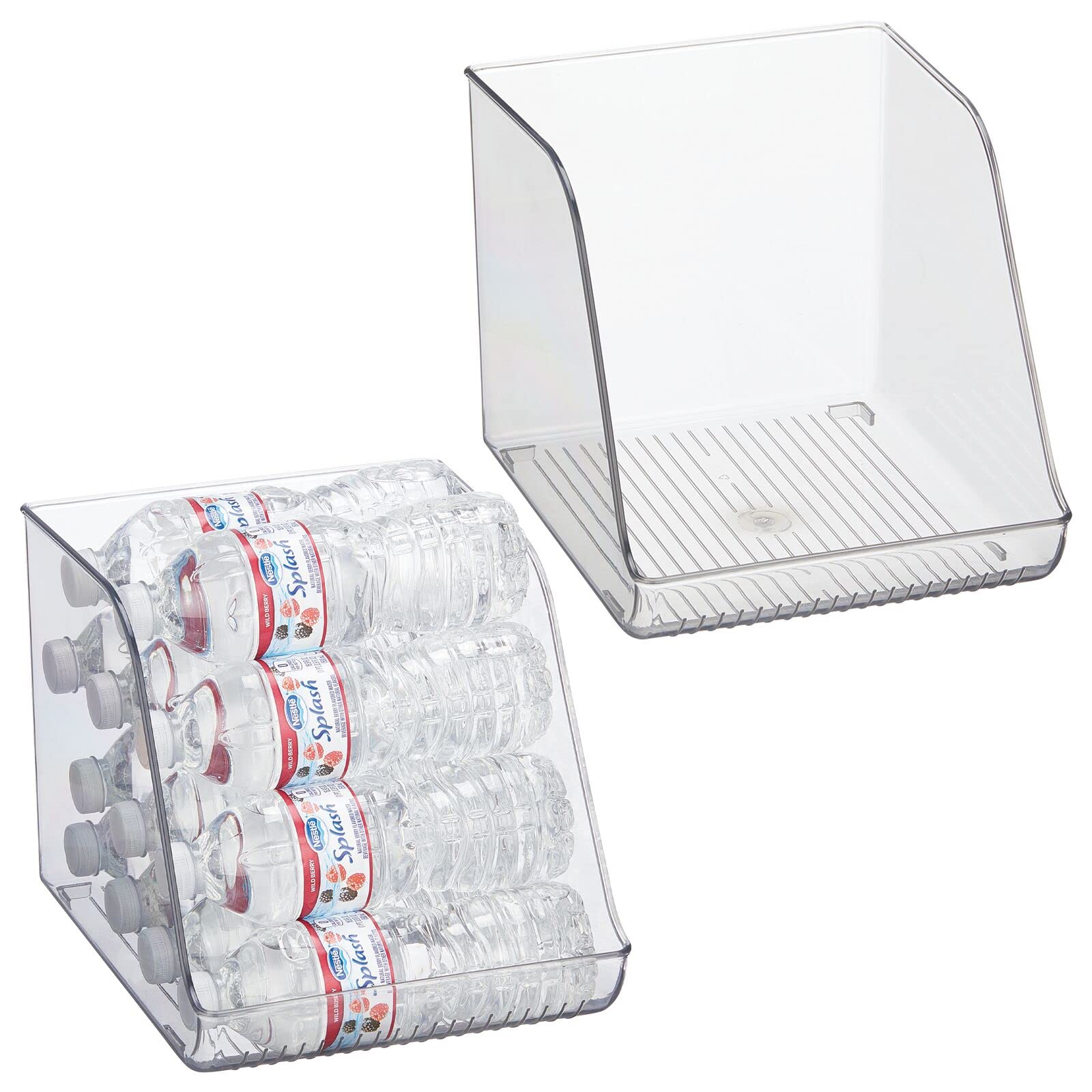 mDesign Tall Plastic Water Bottle Stackable Storage Organization Bin with Open Front for Kitchen Refrigerator, Freezer, Pantry, Holds 12 Bottled Drinks/Beverages, Ligne Collection, 2 Pack, Clear