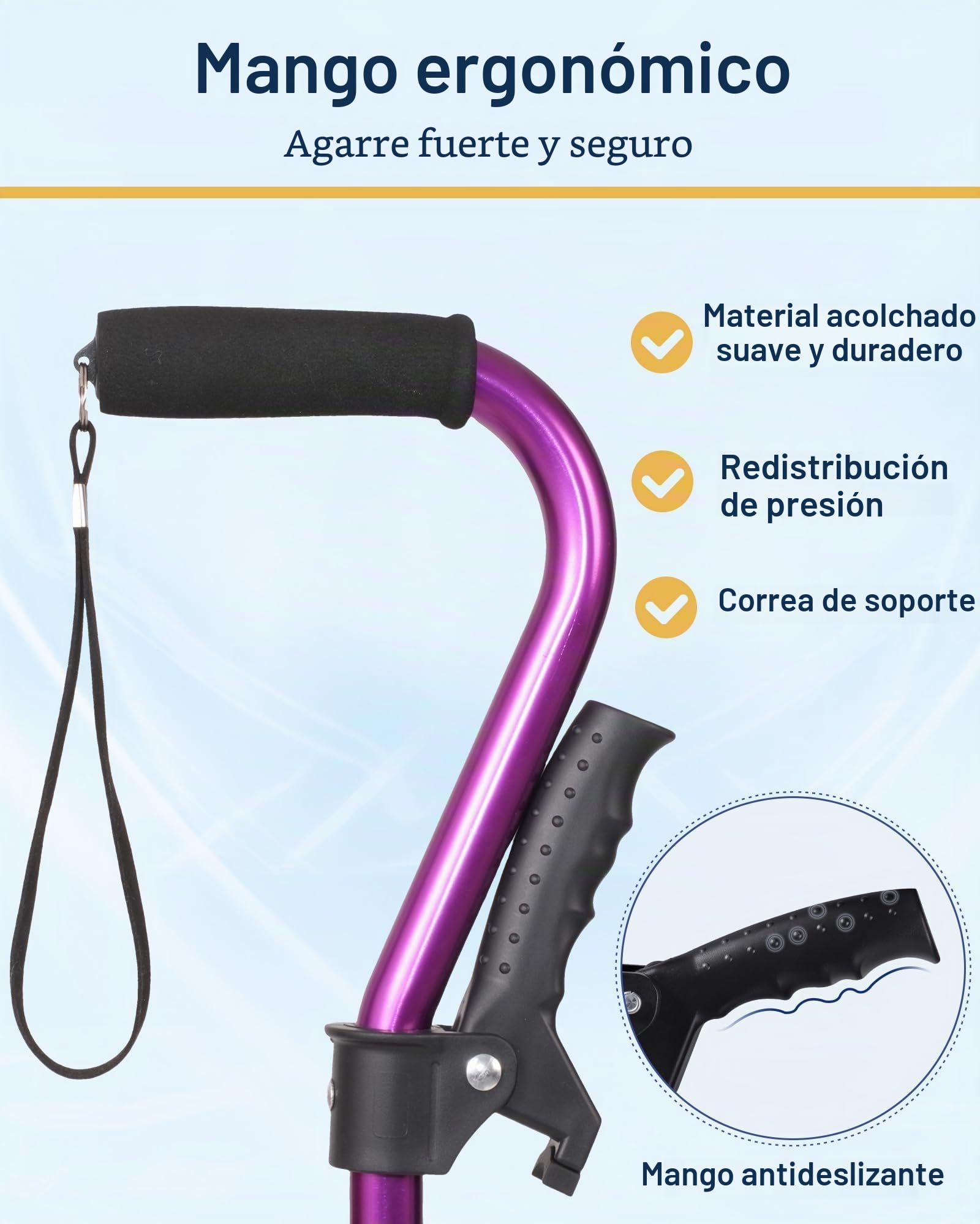 usammenklappbare Heavy Duty mit weichen-Purple KUAZIDAR Bastón para Ancianos con Base de 4 Puntas para Máxima Estabilidad, Bastón de Caminar de Aluminio Ajustable en Altura