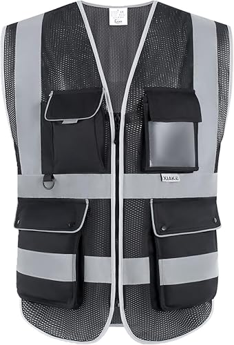 Miniatura 8 de XIAKE Chaleco de seguridad reflectante de malla de alta visibilidad con bolsillos y cremallera para hombres y mujeres, chaleco de construcción de