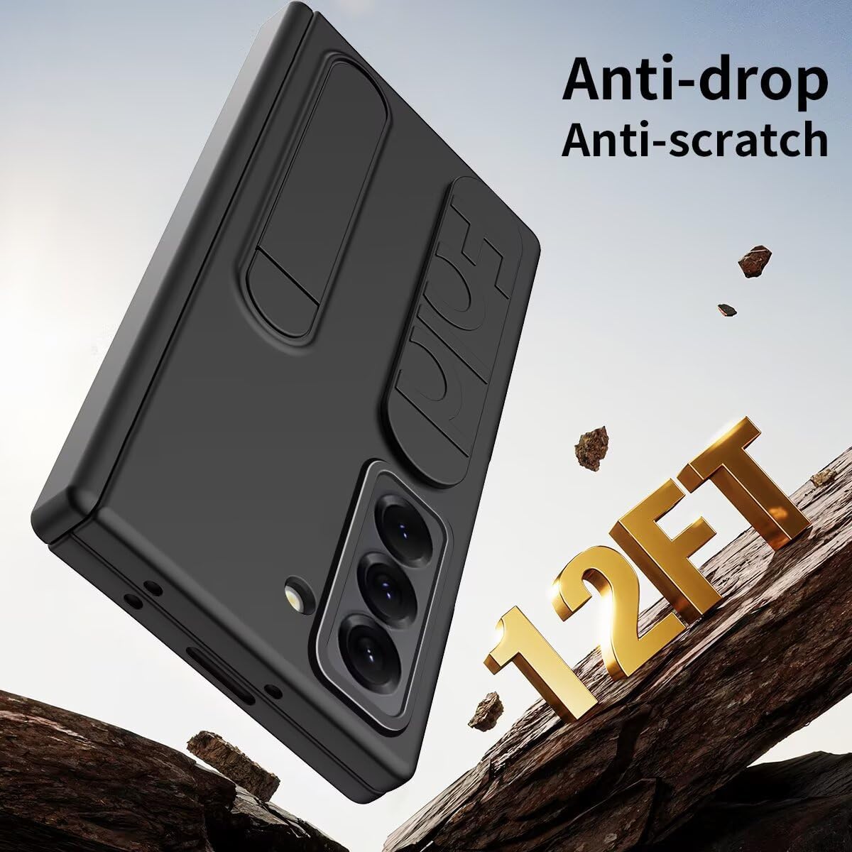 for Samsung Galaxy Z Fold 7 Wristband Case with Stand, Finger Strap, Screen Protector & Lens Protection, Hand Strap, Hinge Protective, Full Body Shockproof Phone Case for Women Men Black