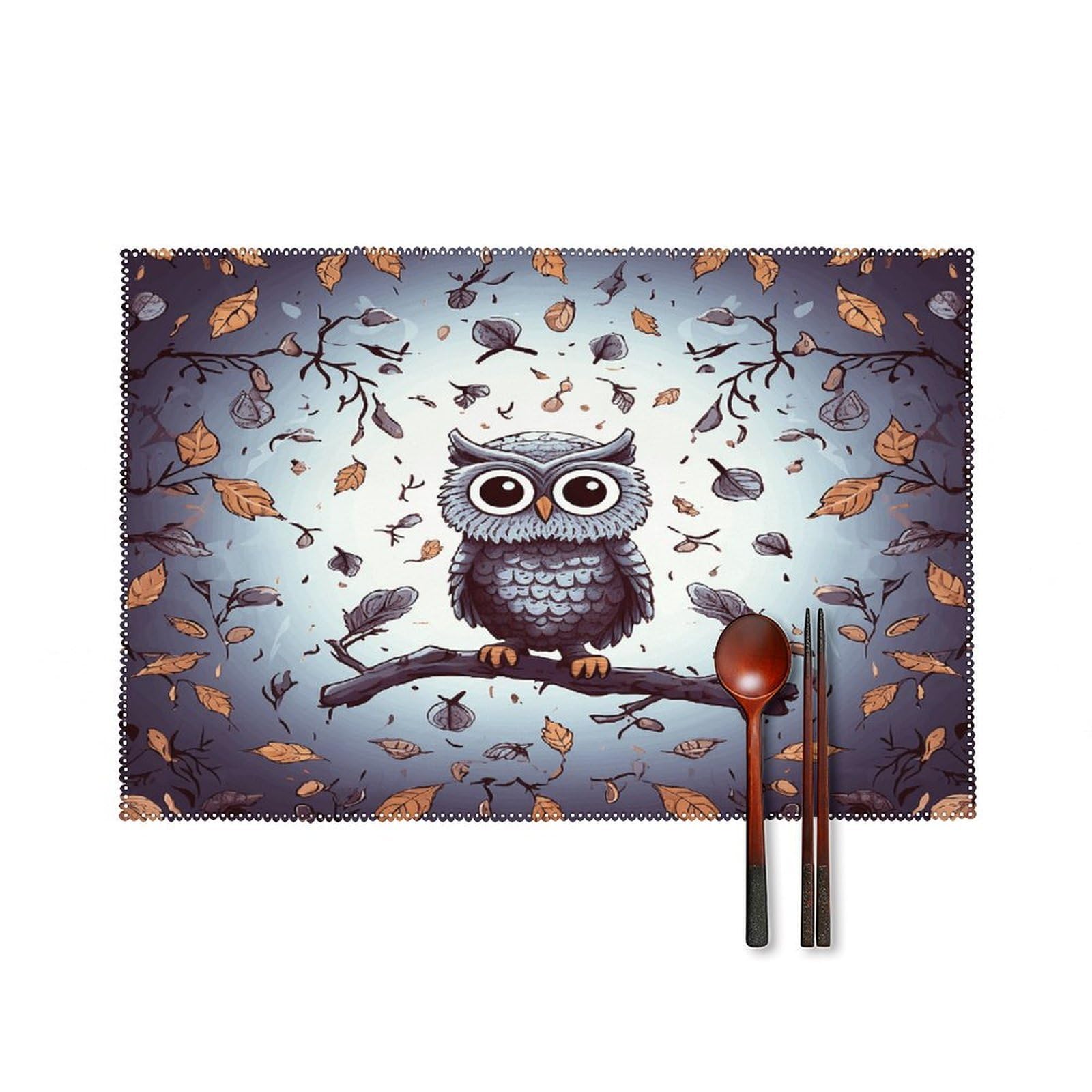 Owl Tree Branches Placemats Set of 4 Heat Resistant Non-Slip Place Mats Reusable Dining Table Mats Canvas Place Mat Anti-Fading Waterproof Placemats for Dining Table Decor