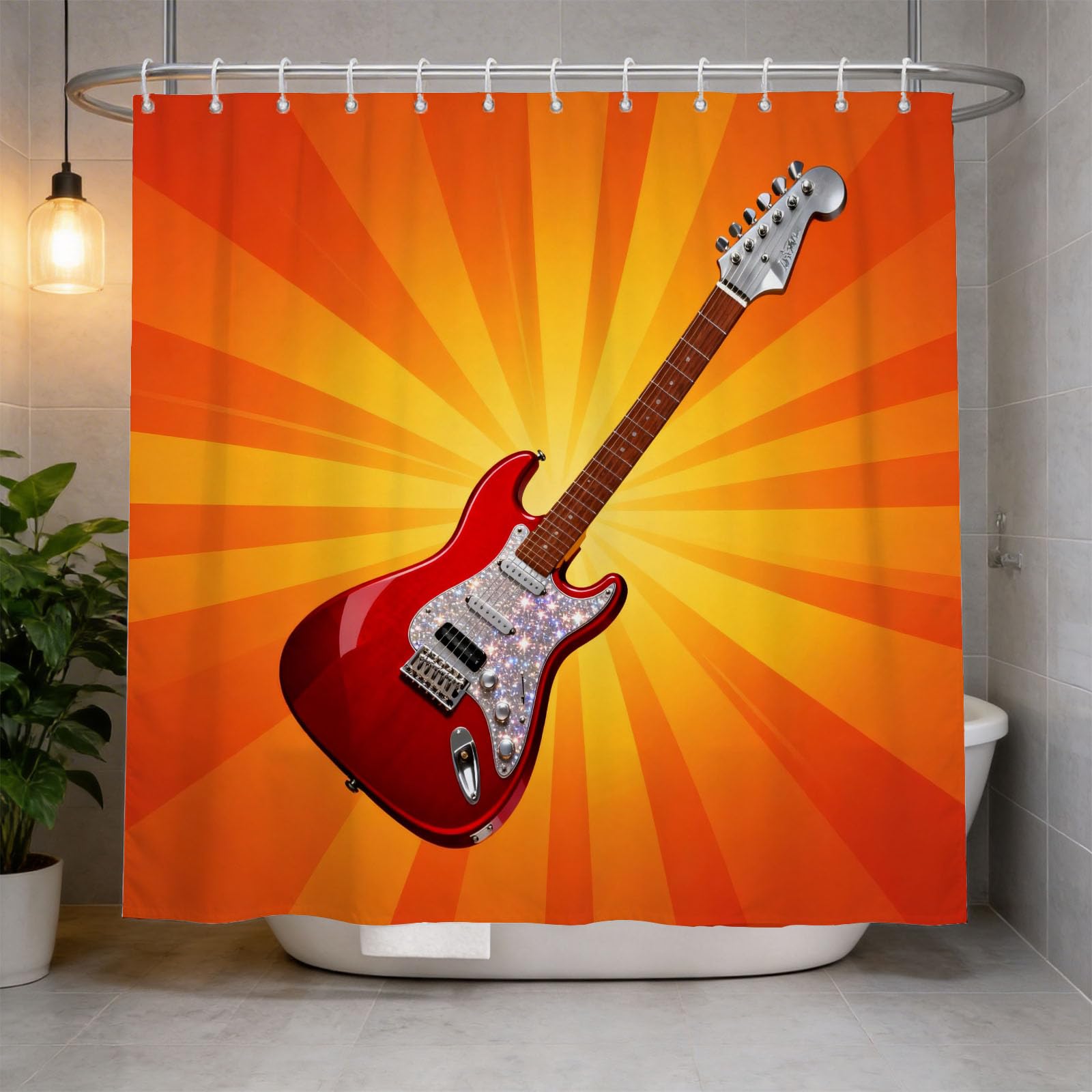 Hongduo 3D Guitar Shower Curtain for Stalls Bathtubs Music Bathroom Decor Shower Curtain Set Polyester Fabric Waterproof 180x180cm/71X71 Inch with Hooks