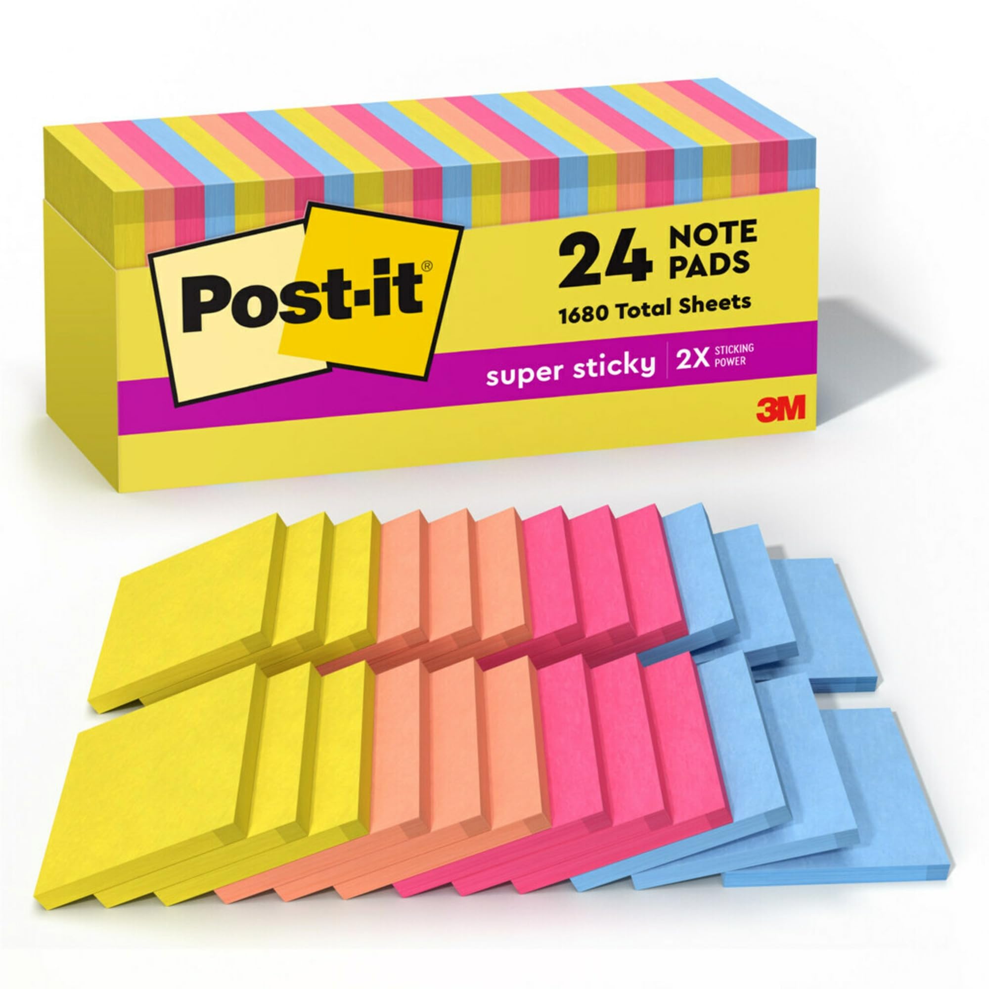Post-it Super Sticky Notes, 7,6 x 7,6 cm, Summer Joy Collection, 70 Blatt pro Block, Set mit 24 Bl cken