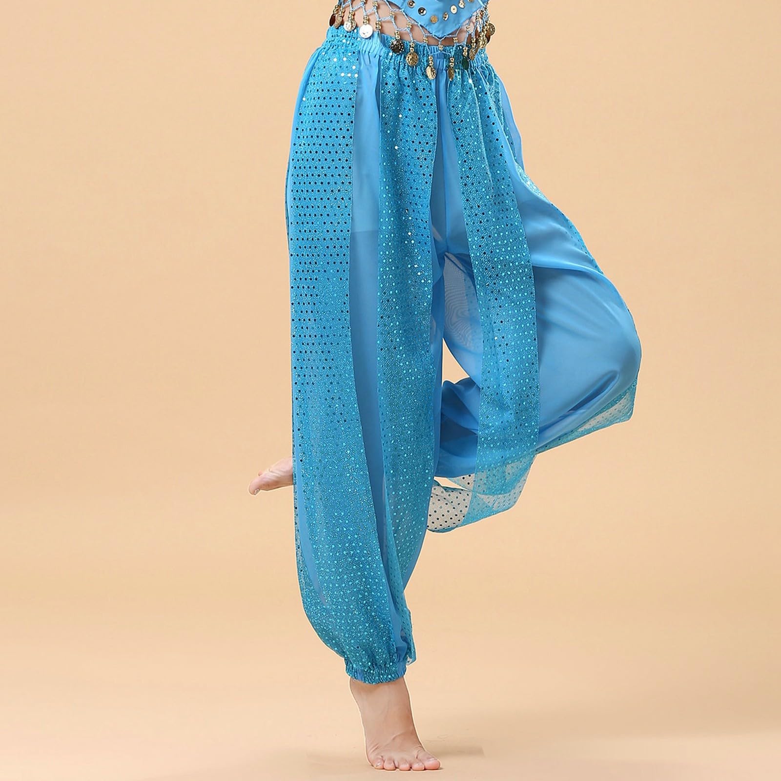 Pantalones Bombachos de Danza del Vientre Mujer Pantalones Anchos de Elástico Cintura Disfraz de Danza Carnaval Fiesta S-L Carnaval 2026