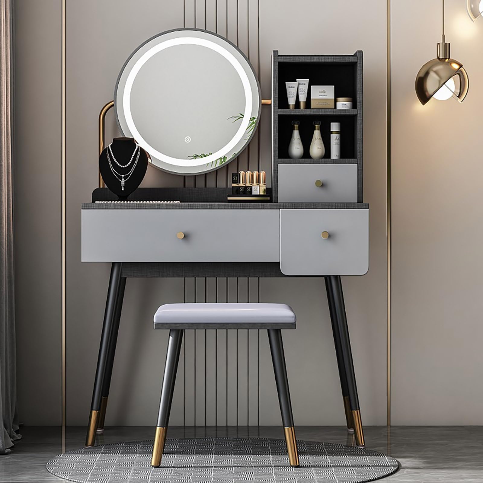 Vanity Desk With LED Lights Makeup Vanity Desk 3 Lighting Colors Makeup Desk With Drawers Modern Vanity Table Set Bedroom Dressing Table With Soft Cushioned Stool Vanity For Bedroom Studio