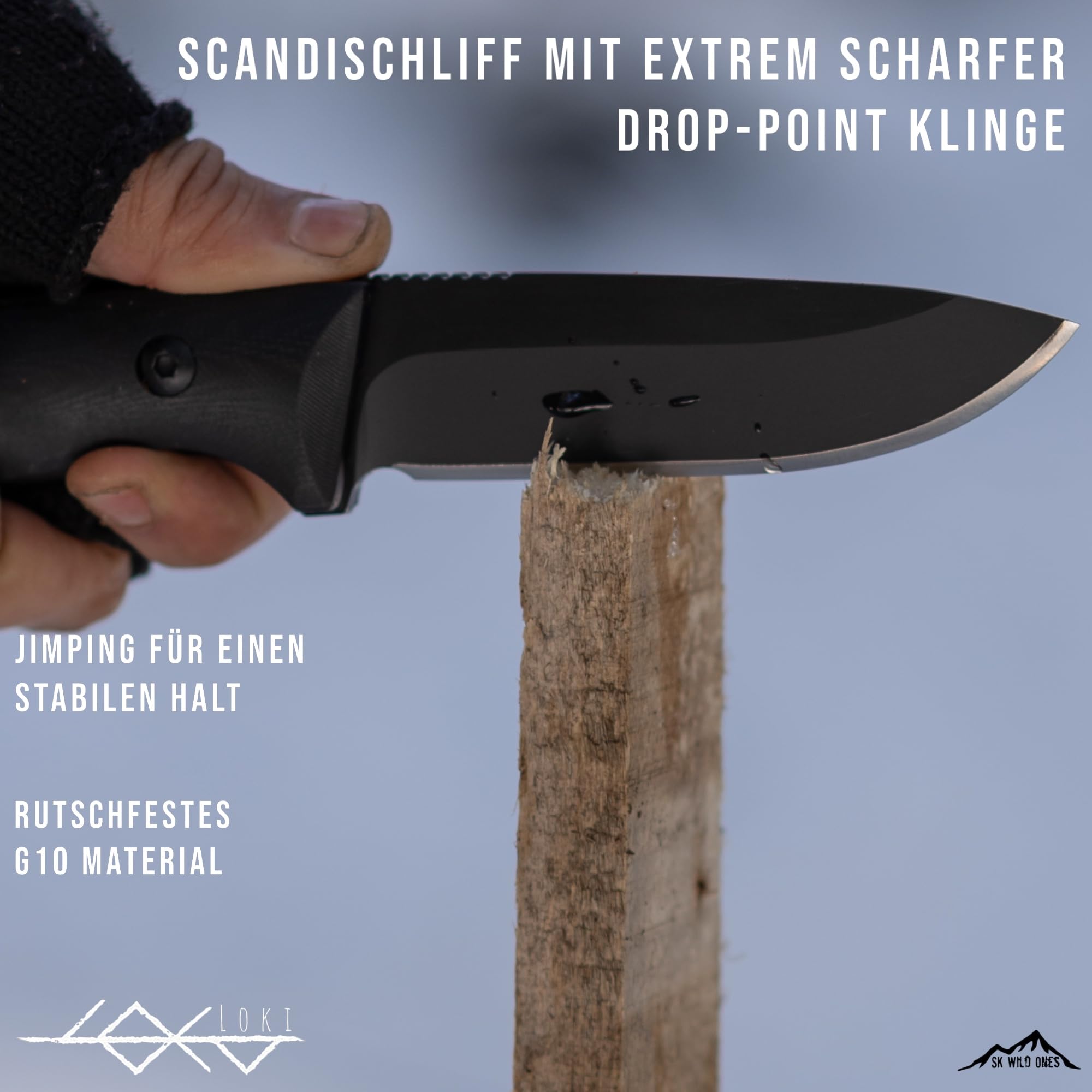 SK Wild Ones® Outdoor - Messer mit feststehender Klinge - Outdoormesser mit G10-Griffschalen - Feststehendes Outdoormesser aus D2-Stahl für Camping Loki